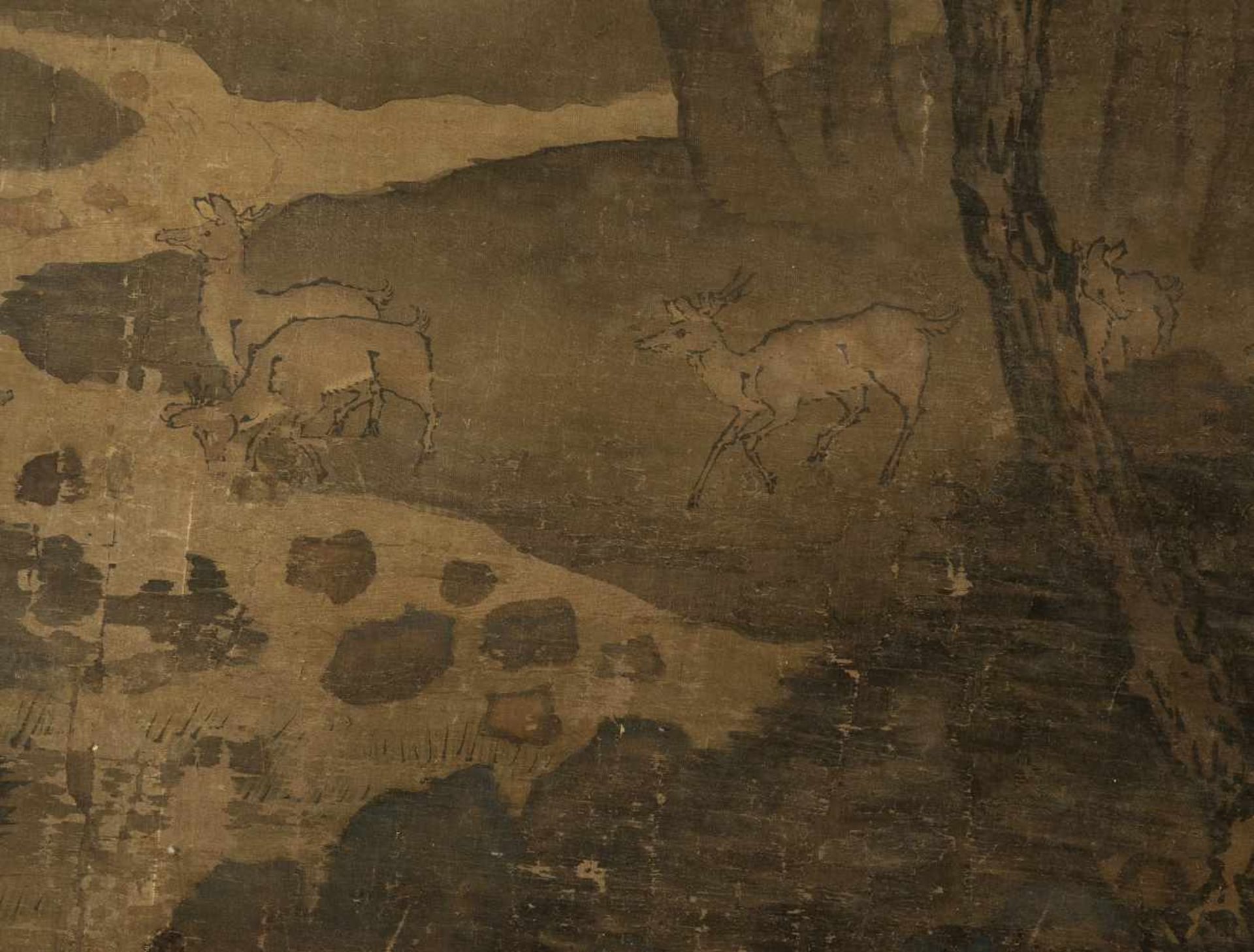 A Chinese hanging scroll from the Ming period (1368-1644) depicting a landscape in the style of - Bild 4 aus 6