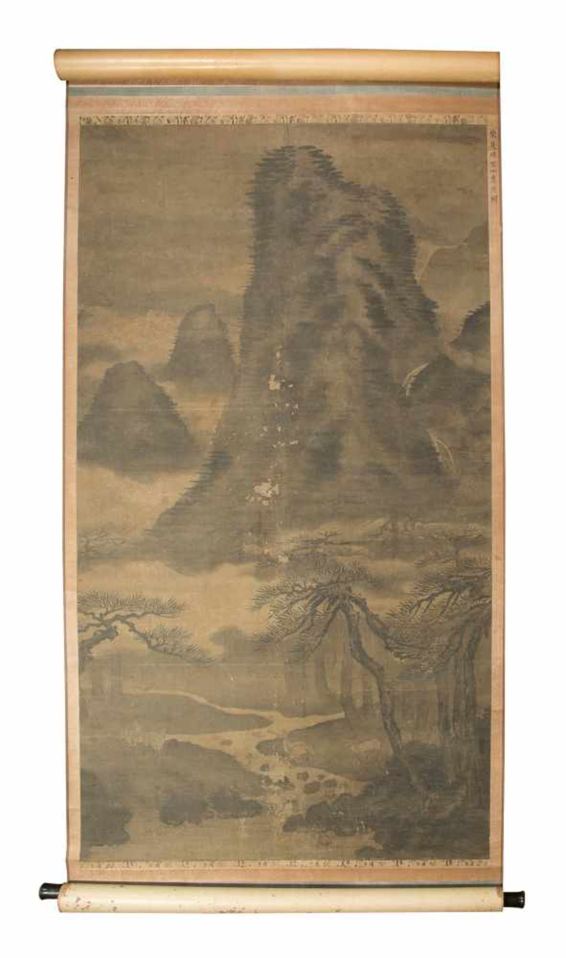 A Chinese hanging scroll from the Ming period (1368-1644) depicting a landscape in the style of