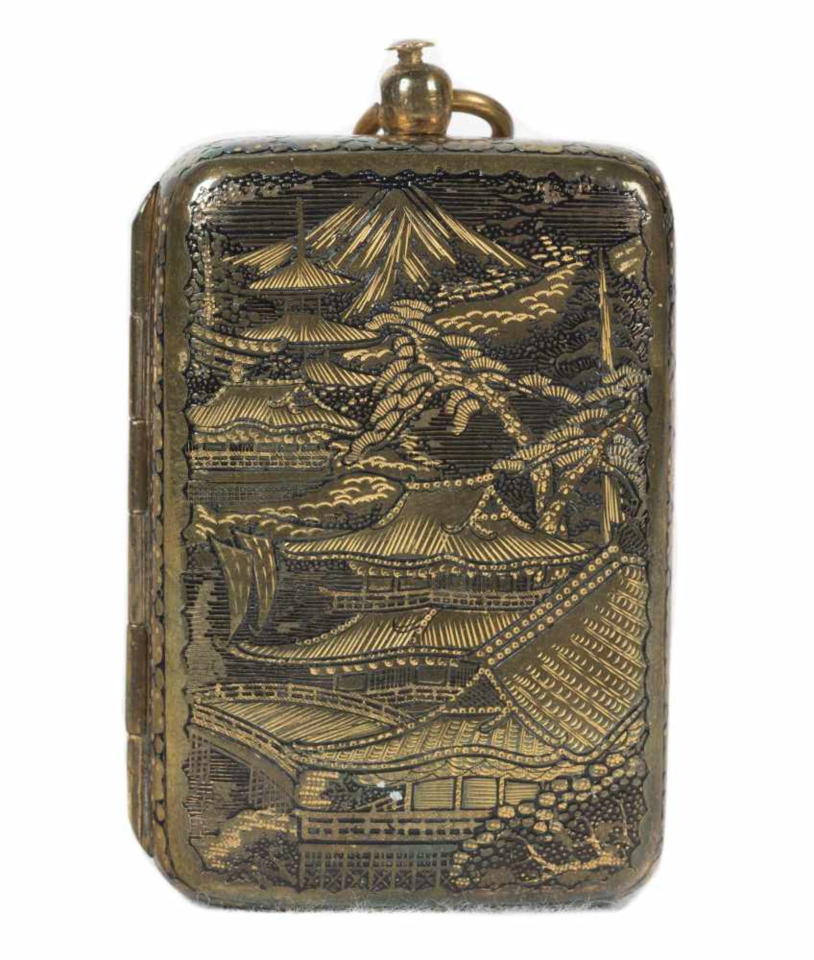 A Japanese inlaid iron Komai style miniature coin purse. Meiji period. 19th Century.6 x 3,5 cm. - Bild 3 aus 6