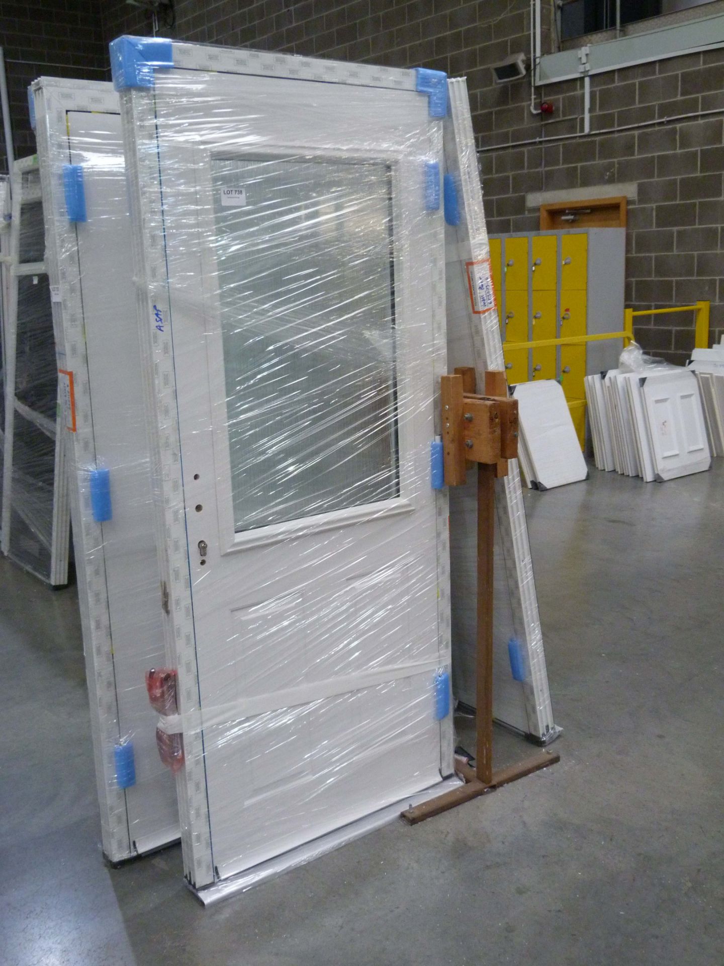 Half square glazed Composite Door and Frame in white opens outwards