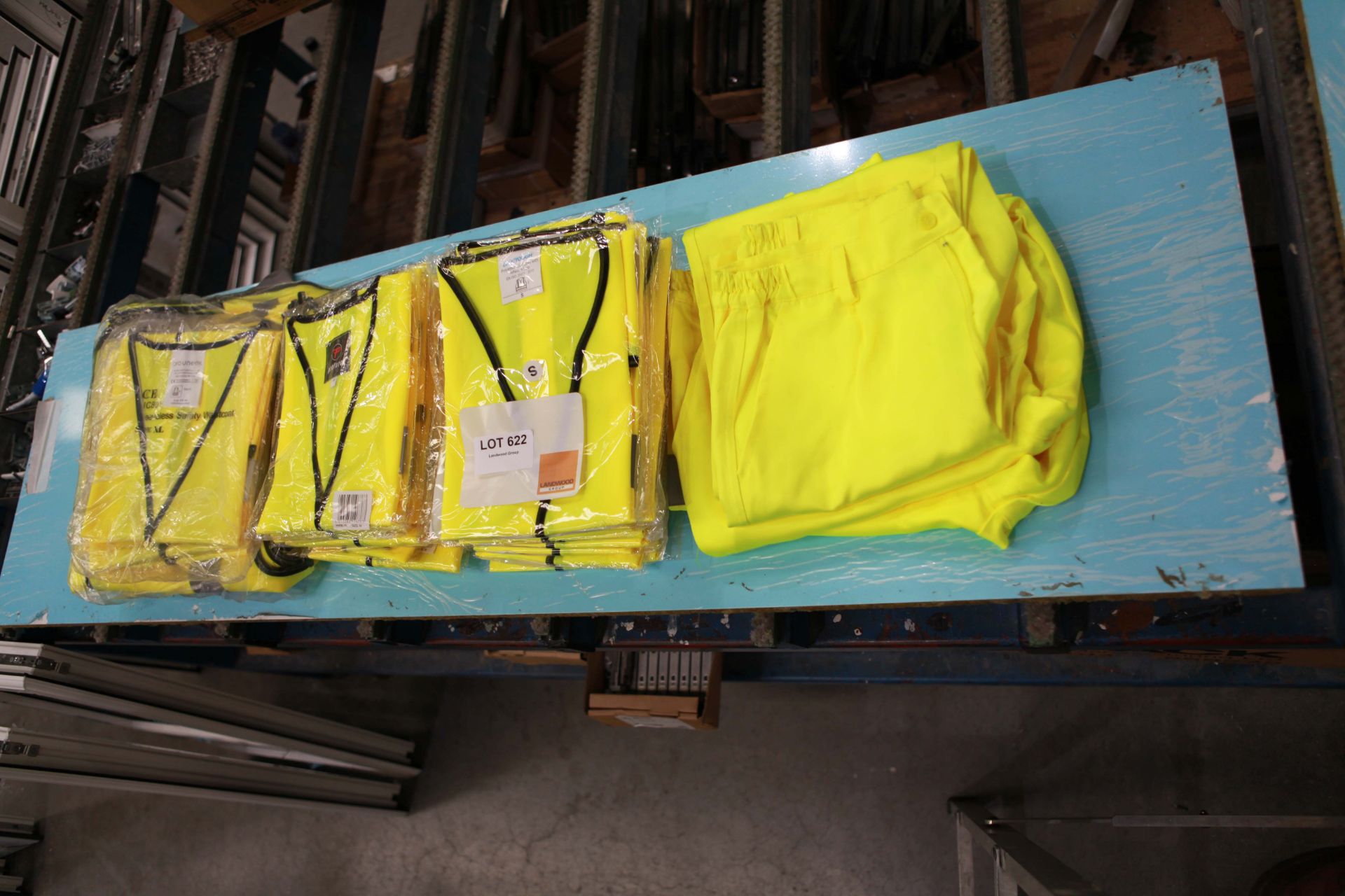 Packets of New Hi Viz Vests and 3 pairs of trousers