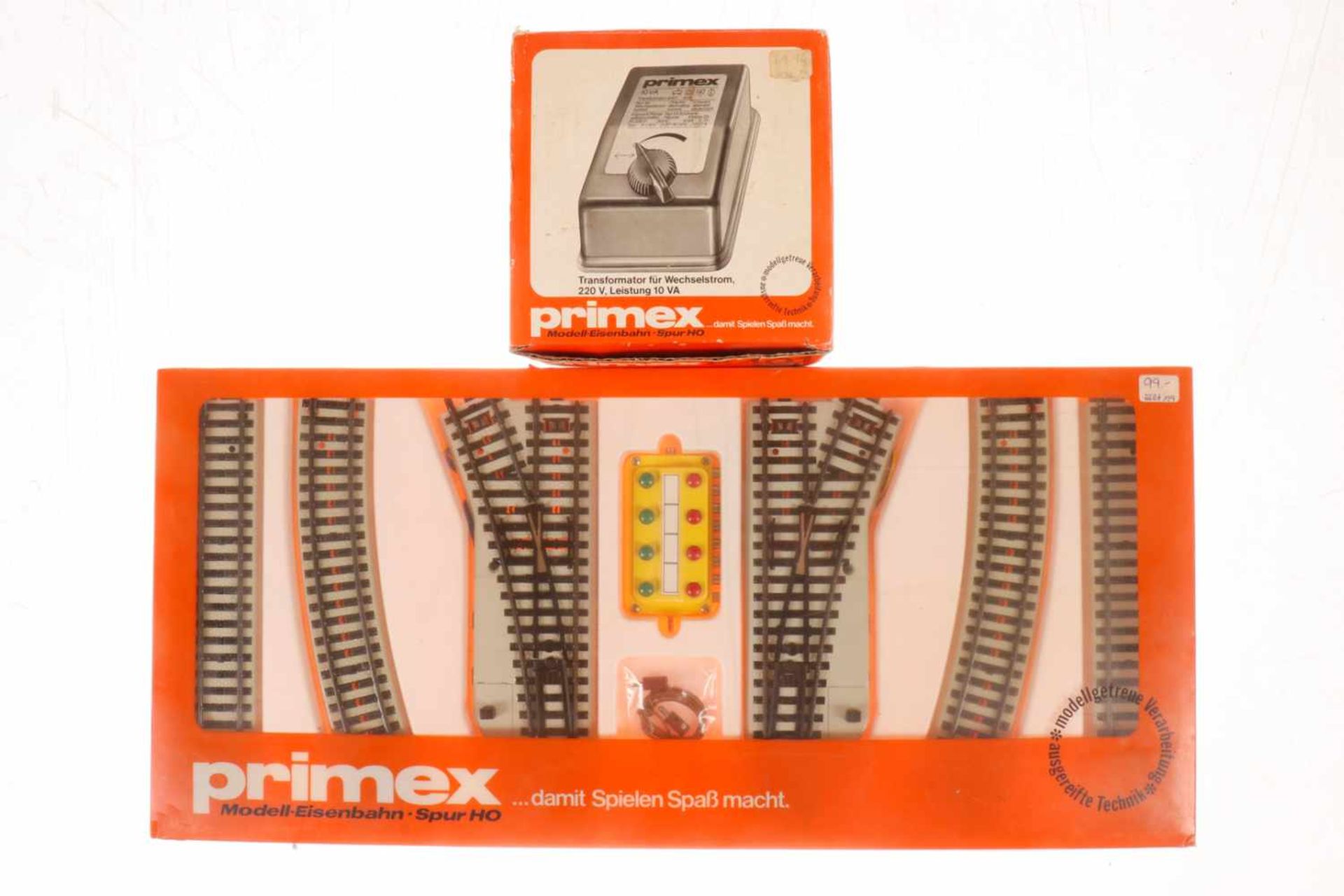 Primex Gleiszusatzpackung 5094 und Trafo 6401, S H0, je im OK, Z 1-2