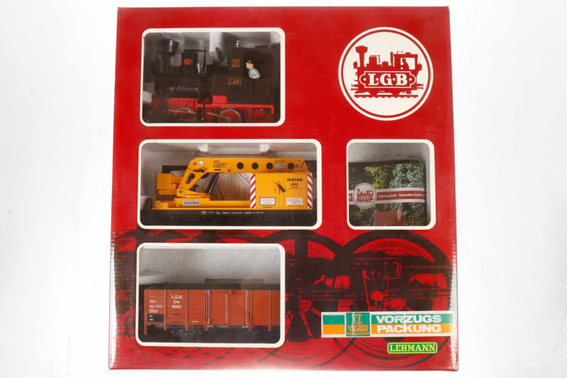 LGB Zugpackung 20501, S G, mit Lok, 2 Wagen, Trafo und Figuren, ohne Schienen, OK, sonst Z 1-2