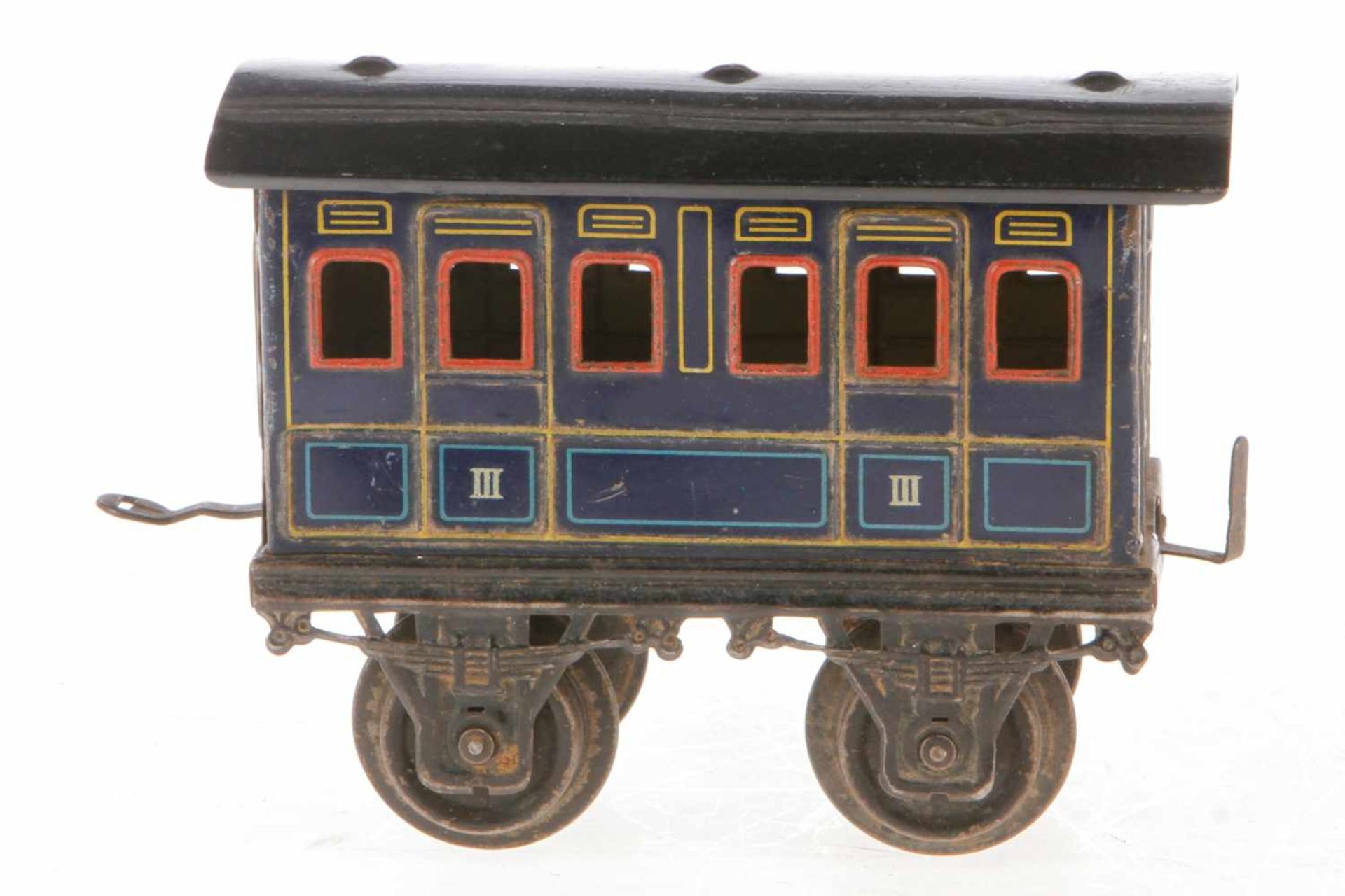 Bing Abteilwagen 10156, S 1, uralt, blau CL, 1 Kupplung lose, Dach ersetzt, L 12, bespielt