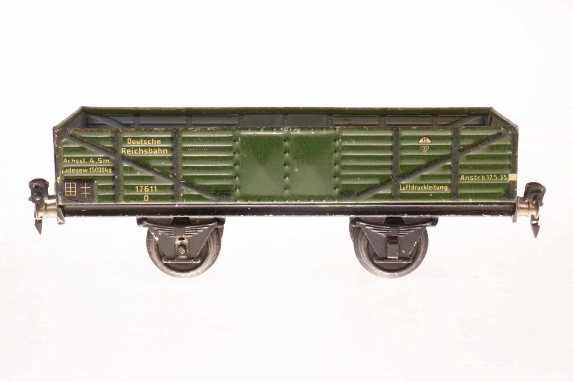 Märklin offener Güterwagen 1761, S 1, CL, NV, LS und gealterter Lack, L 24, bespielt<b