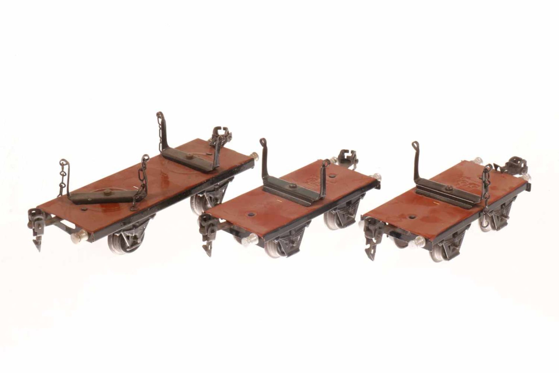 3 Märklin Holzwagen, S 0, HL, LS, L 13 und 16,5, bespielt<