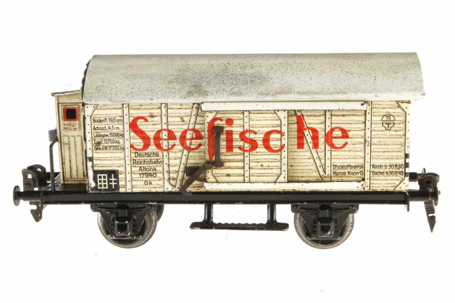 Märklin Seefische-Transportwagen 1994, S 0, CL, 2 ST, Dach nachlackiert, tw kleine RS, L 18,5, Z 3<