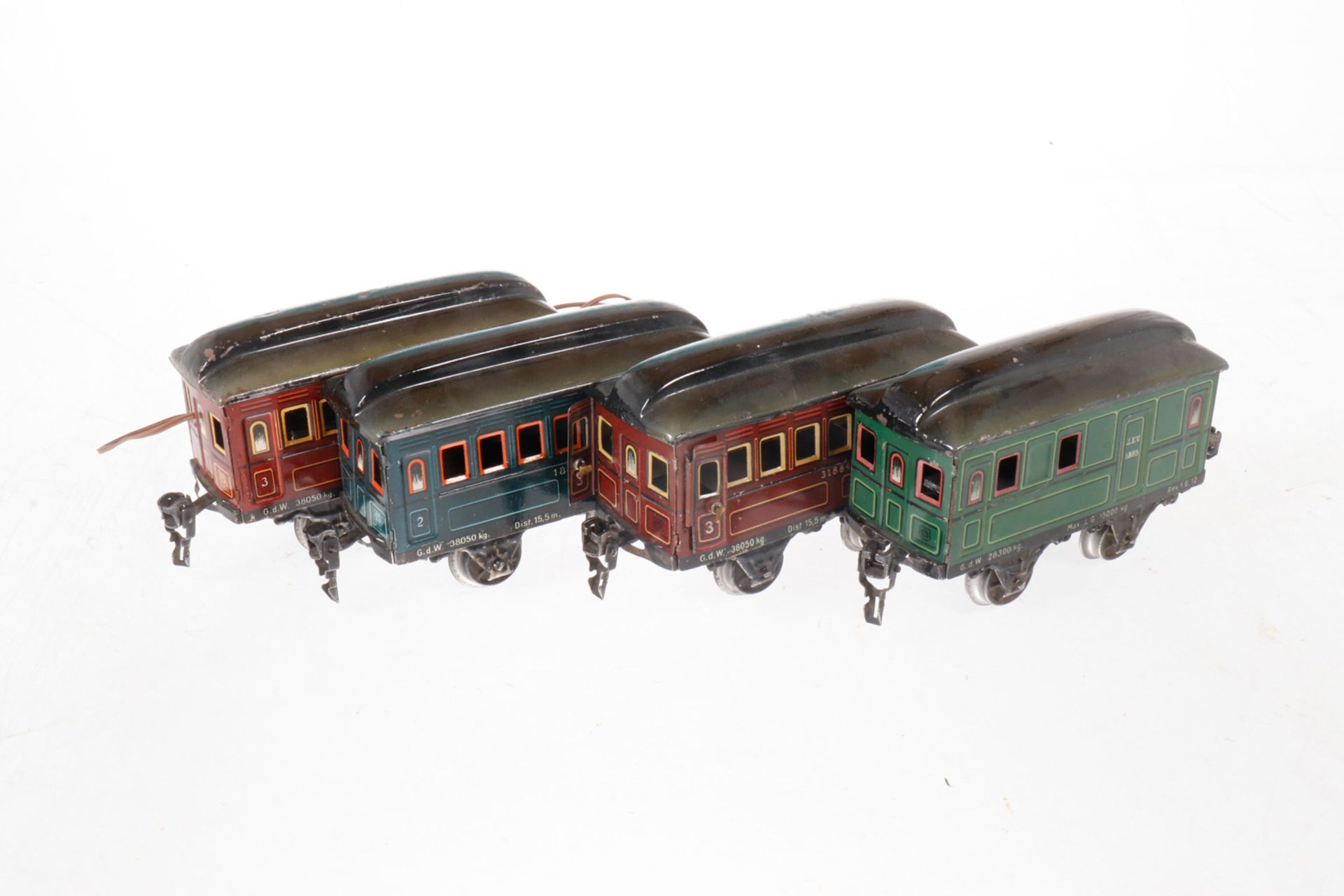 4 Märklin Wagen 1884/1885, S 0, CL, LS, L 13, bespielt