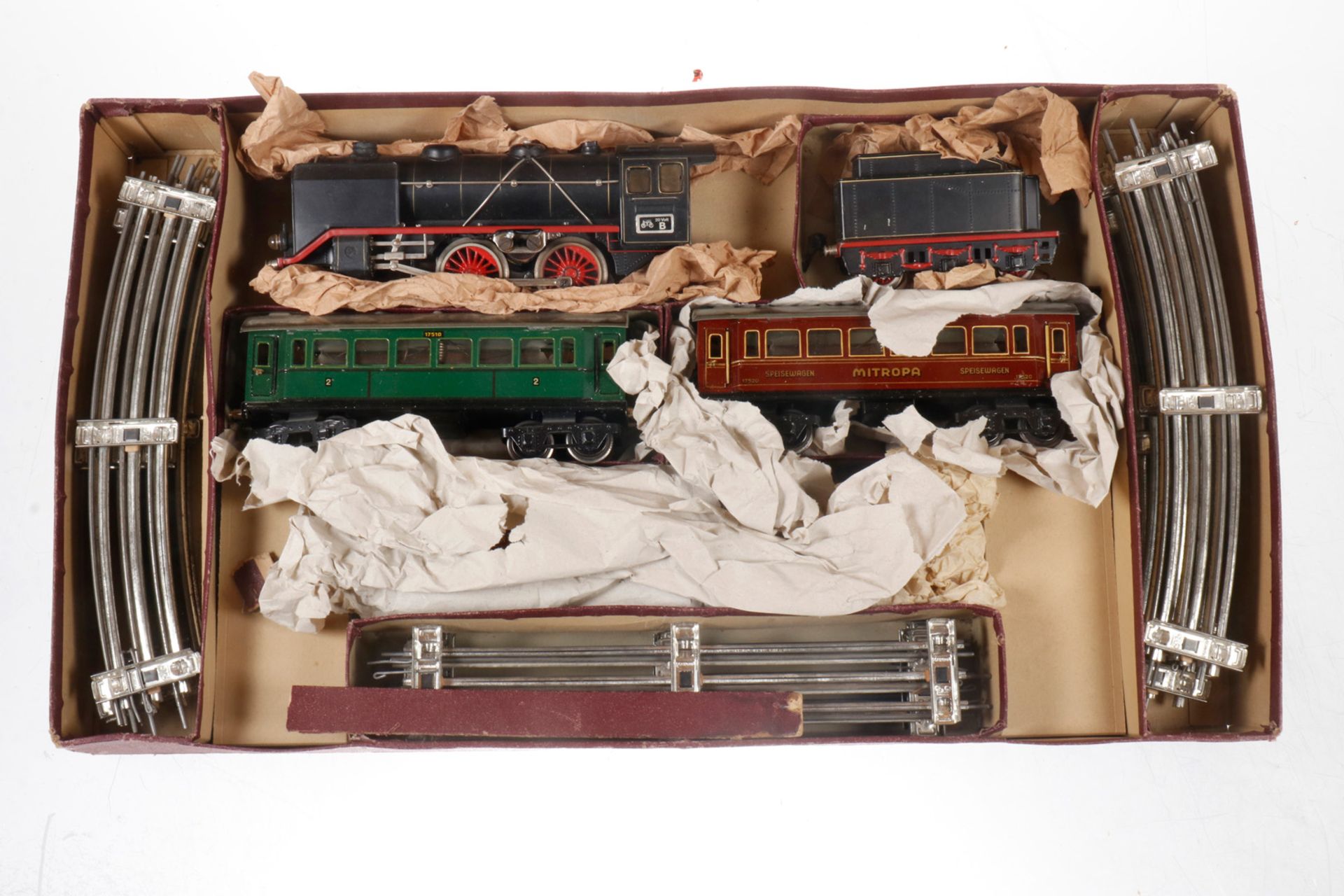 Märklin Zugpackung, S 0, elektr., mit 2-B Dampflok E 66/12920, Tender, 3 Wagen 1751/1752/1753 und