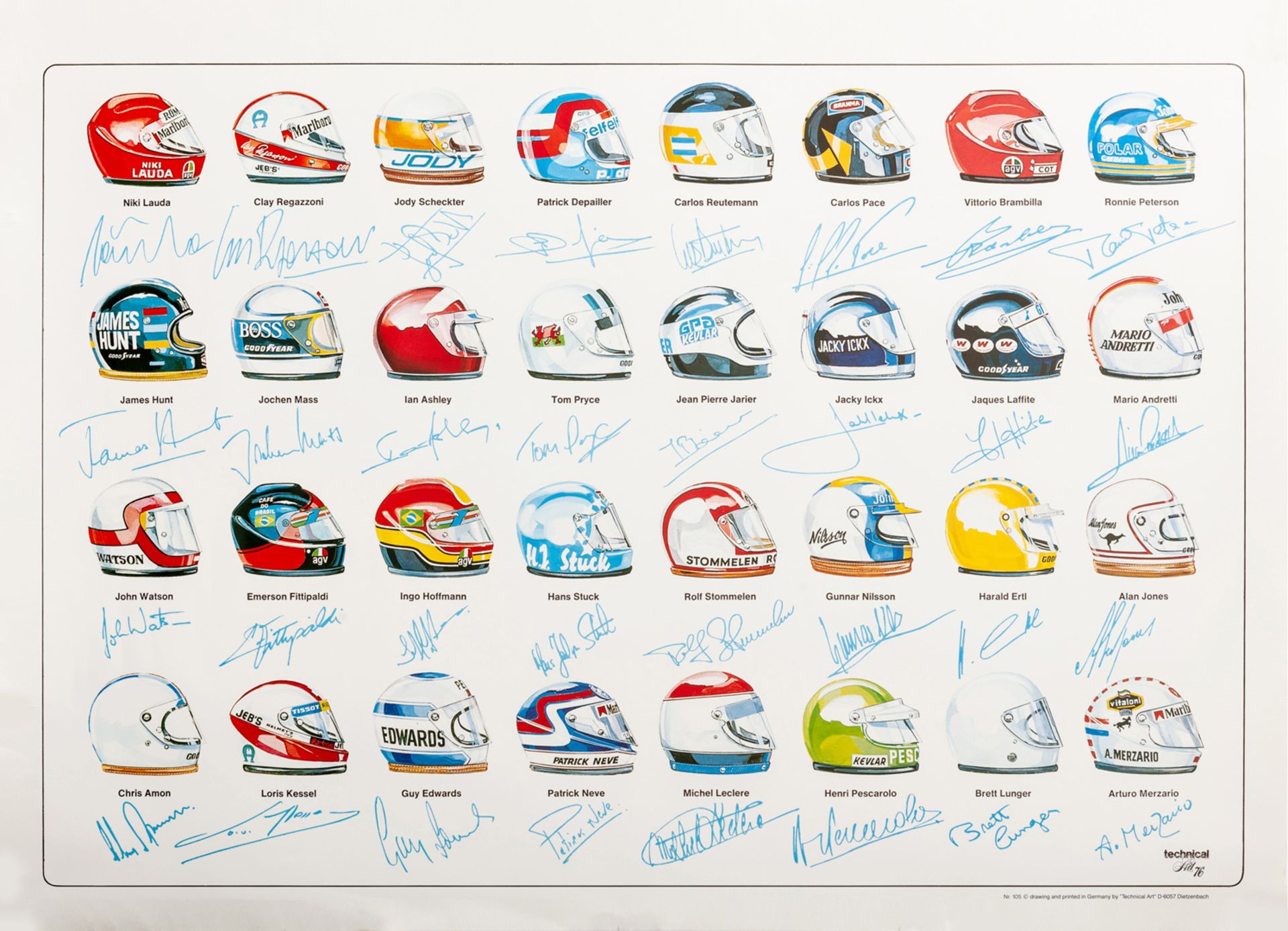 Plakat Formel 1-Helme „Technical Art“Grafik und Druck: Technical ArtSchätzpreis: € 80 – € 1