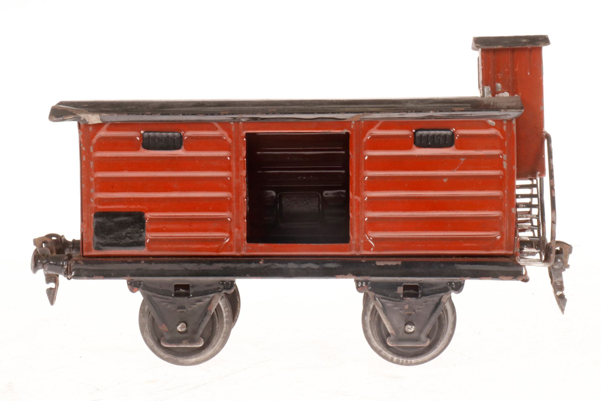 Märklin gedeckter Güterwagen, S 1, HL, mit BRHh und 1 TÖ, LS, 1 Puffer fehlt, L 20, bespielt