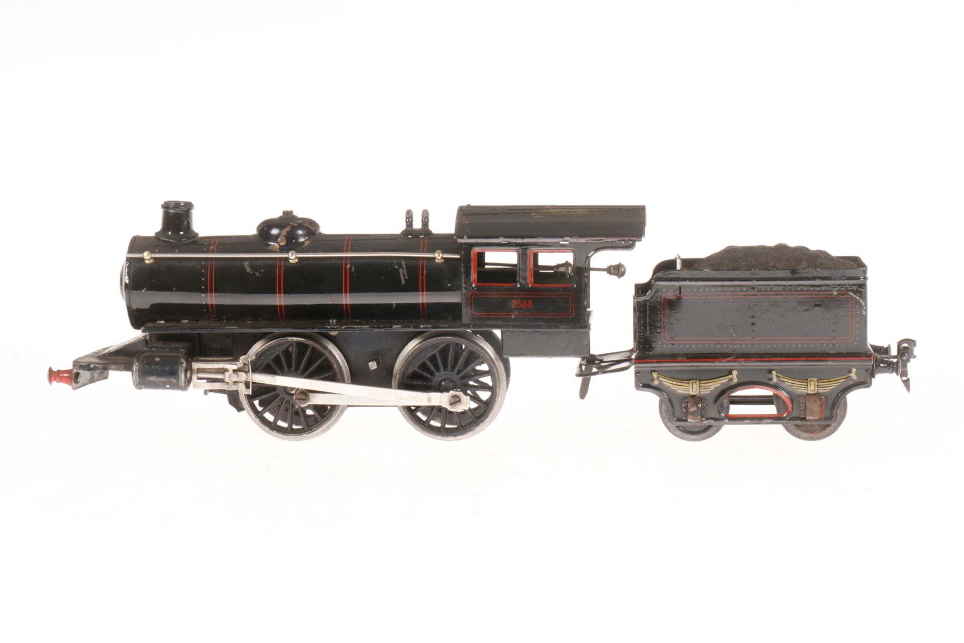 Märklin B-Dampflok 2588, S 1, Uhrwerk intakt, schwarz, mit Tender, LS und gealterter Lack, bespielt