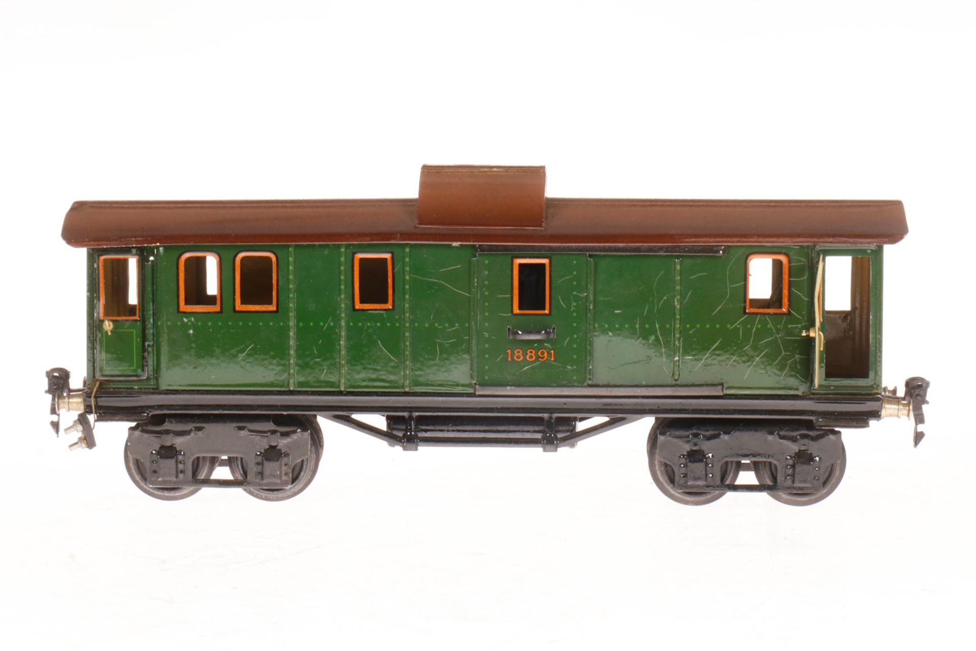 Märklin Gepäckwagen 1889, S 1, CL, mit 4 AT und 2 ST, LS und gealterter Lack, L 33,5, Z 2-3