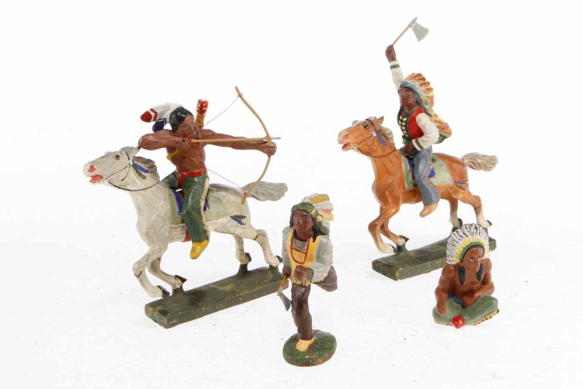 Konv. Lineol Indianer, Masse, HL, darunter 2 Pferde, bespielt