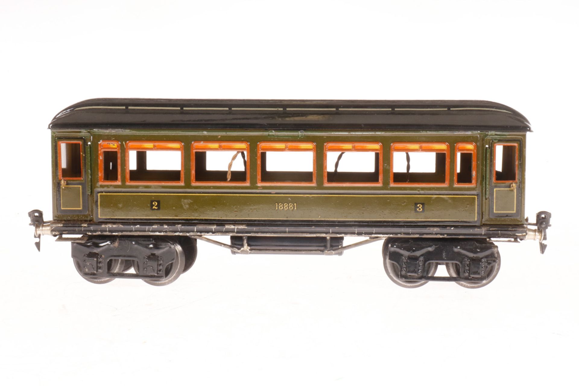 Märklin Personenwagen 1886, S 1, CL, mit 4 AT, L 33,5, im besch. Karton, bespielt