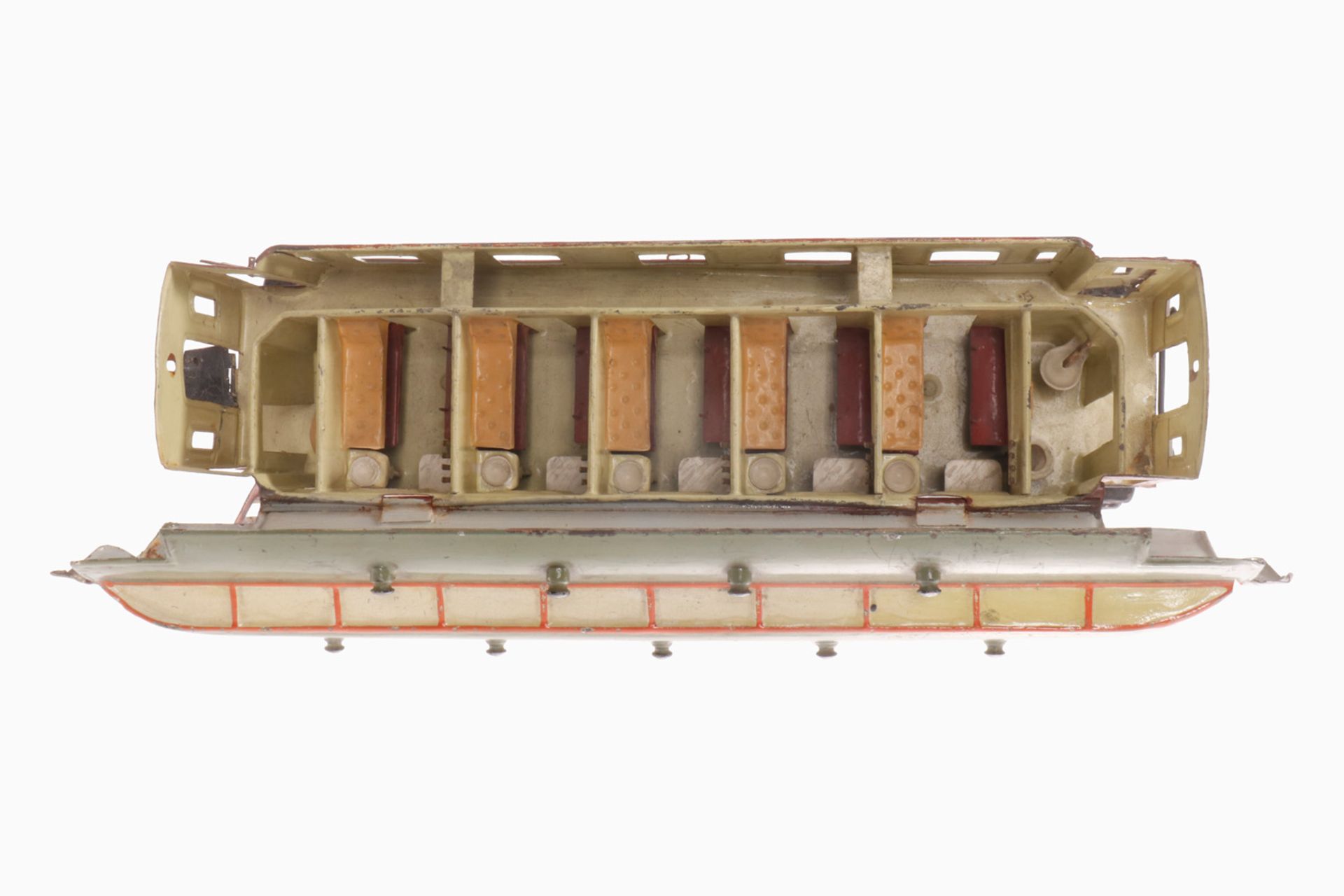 Märklin int. Schlafwagen 1853, uralt, Teak HL, mit Inneneinrichtung, 4 AT, 4A Gussräder, mit Blech- - Bild 2 aus 3