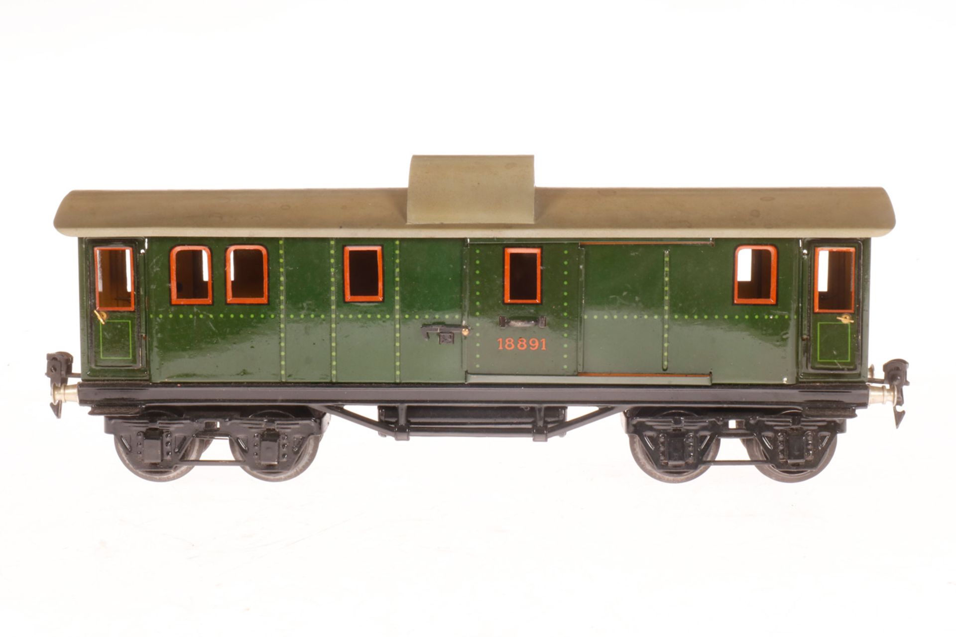 Märklin Gepäckwagen 1889, S 1, CL, mit 4 AT und 2 STH, LS und gealterter Lack, L 33,5, Z 2-3