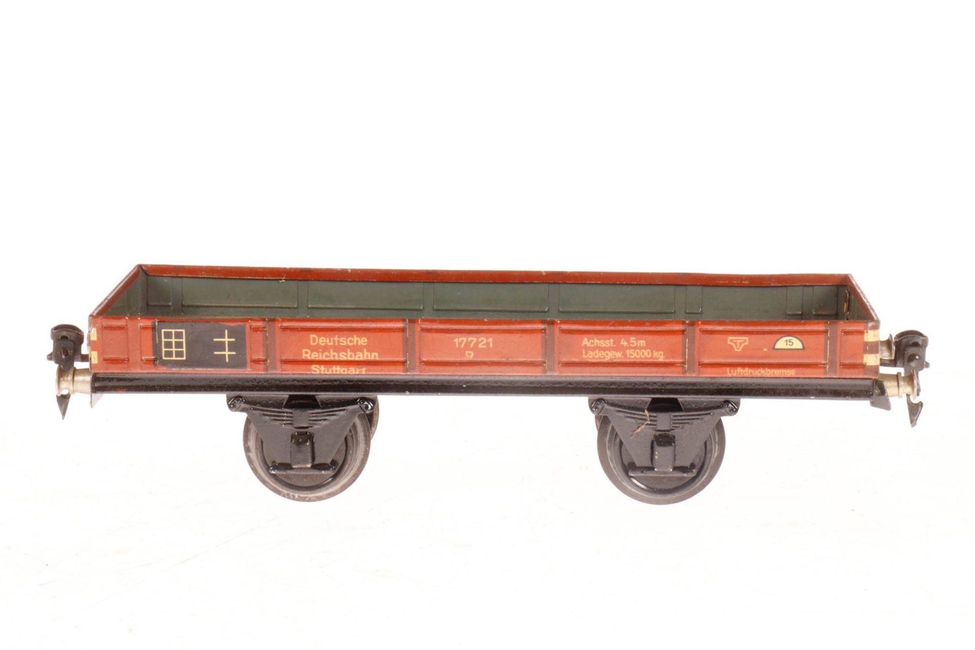 Märklin Niederbordwagen 1764, S 1, CL, LS und gealterter Lack, L 24, im leicht besch. OK, Z 2-3