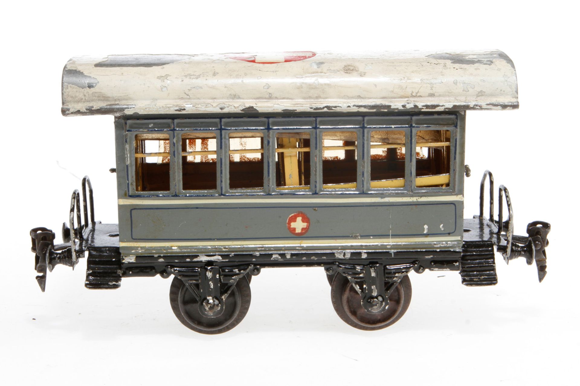 Märklin Saniwagen 1828, S 1, HL, mit Bahrengestänge und 2 AT, Bahren fehlen, LS, L 21,5, Z 3