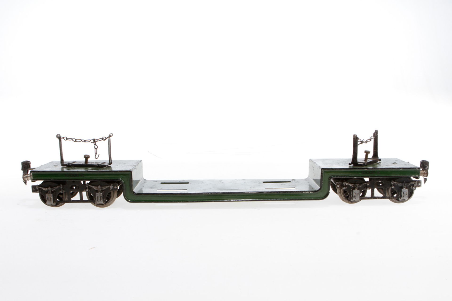 Märklin Tiefladewagen 1955, S 1, HL, mit 2 Drehschemeln, Drehgestelle lose, L 45, bespielt