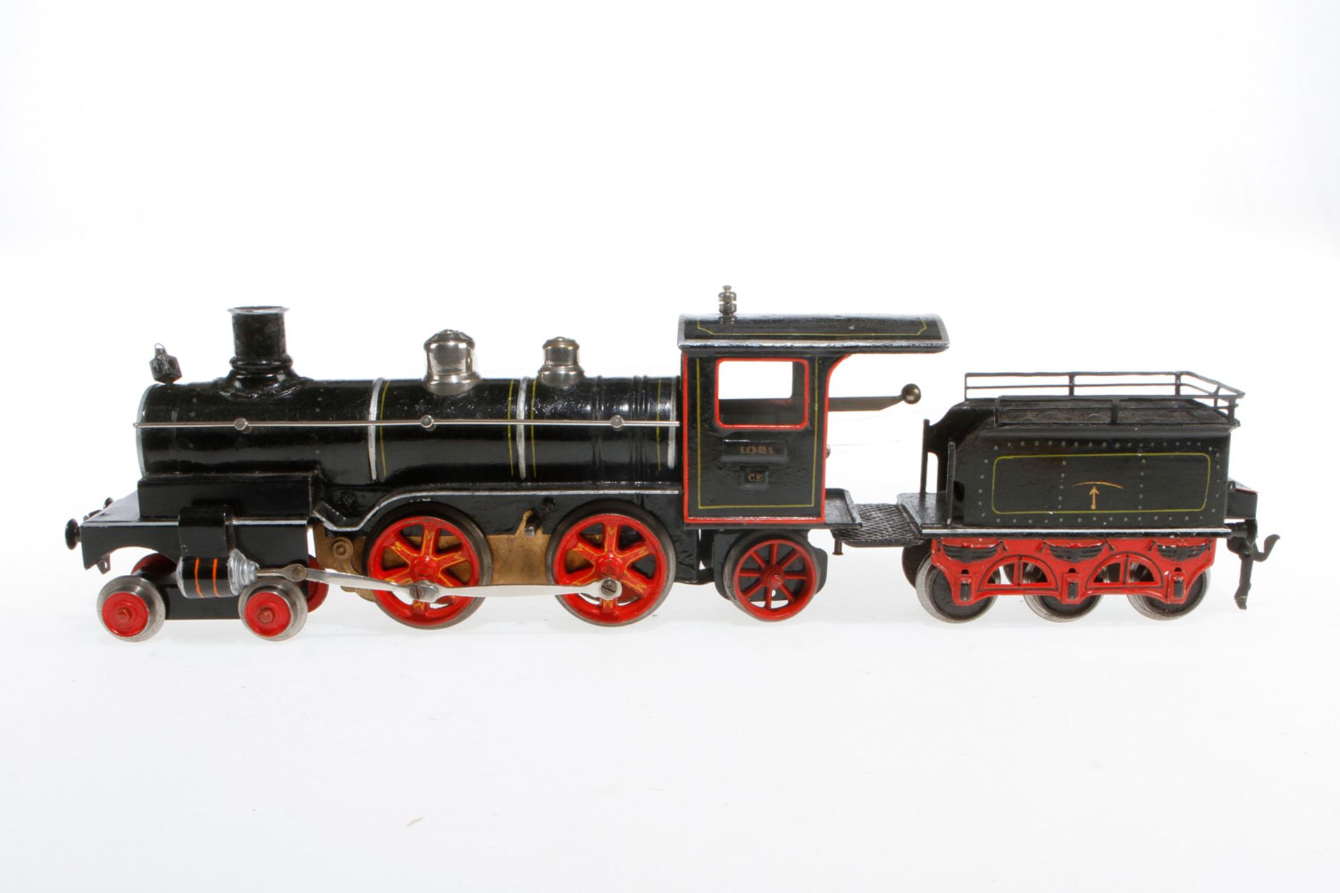 Märklin 2-B-1 Dampflok CE 1021, S 1, uralt, Uhrwerk intakt, schwarz, mit Tender, Schlüssel und 3