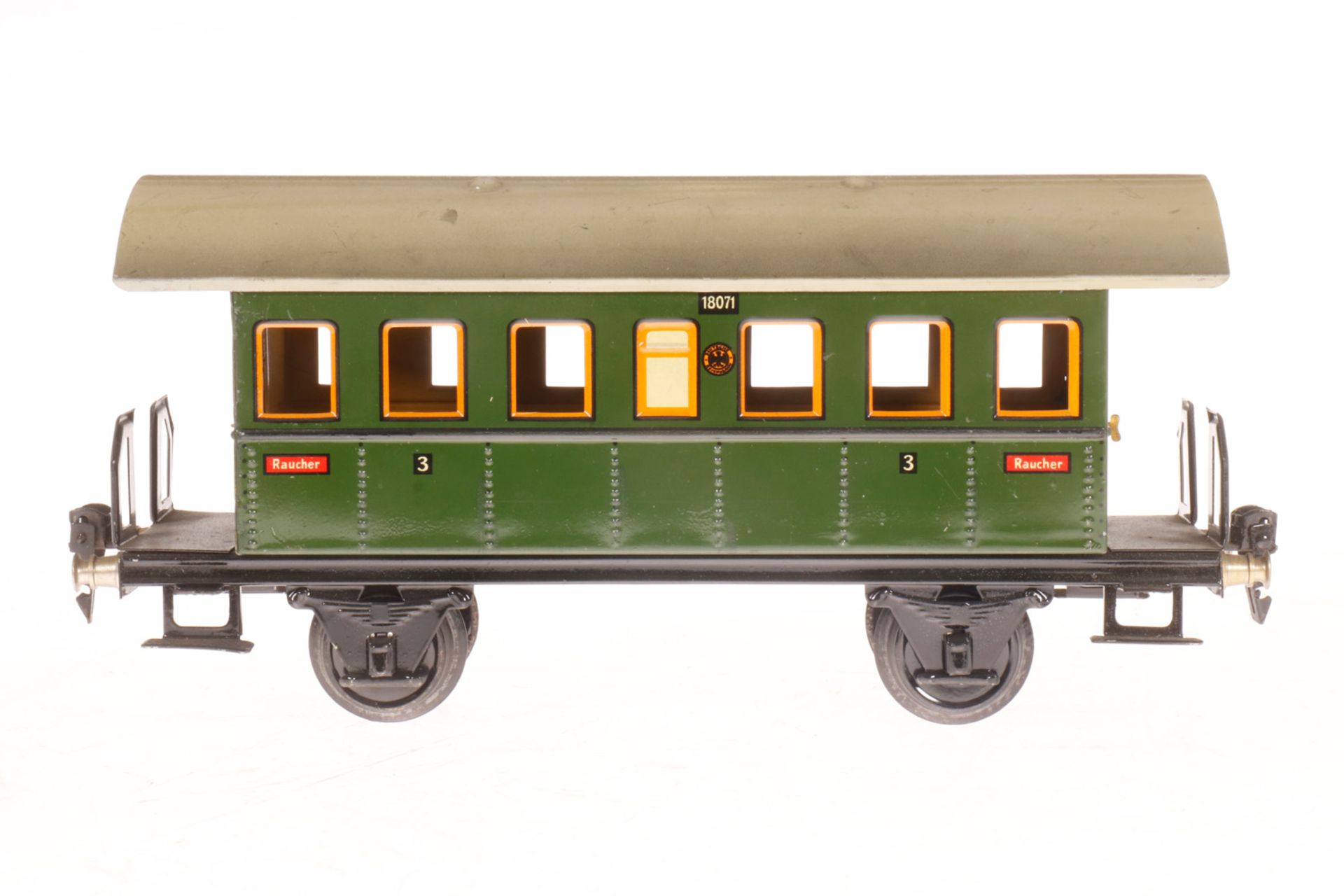 Märklin Personenwagen 1807, S 1, CL, mit 2 AT, LS und gealterter Lack, L 27, im leicht besch. OK,