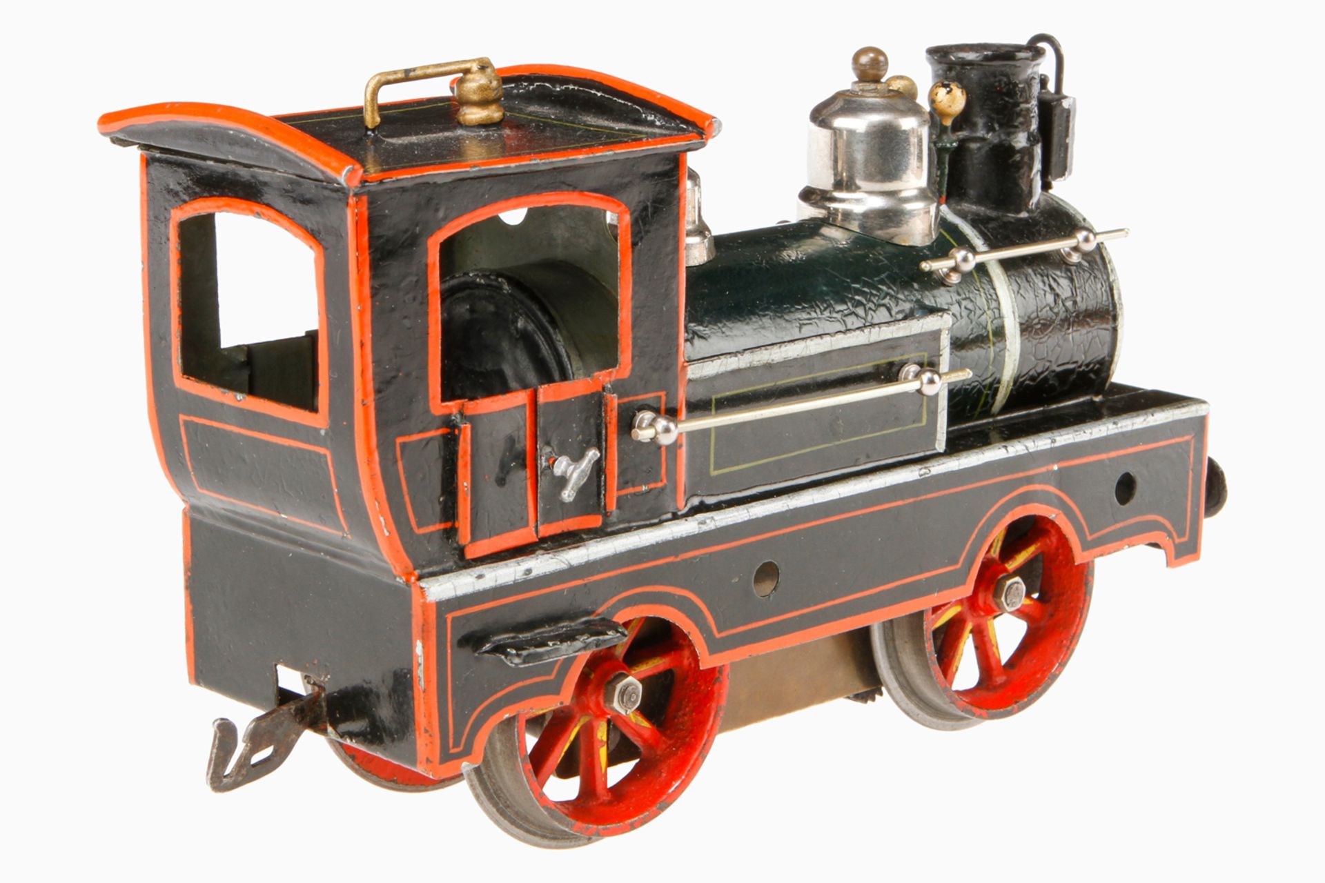 Märklin B-Zahnradlok L 1061, um 1907, Spur 1, handlackiert, Uhrwerk intakt, Galeriestangen, 2 - Bild 2 aus 5