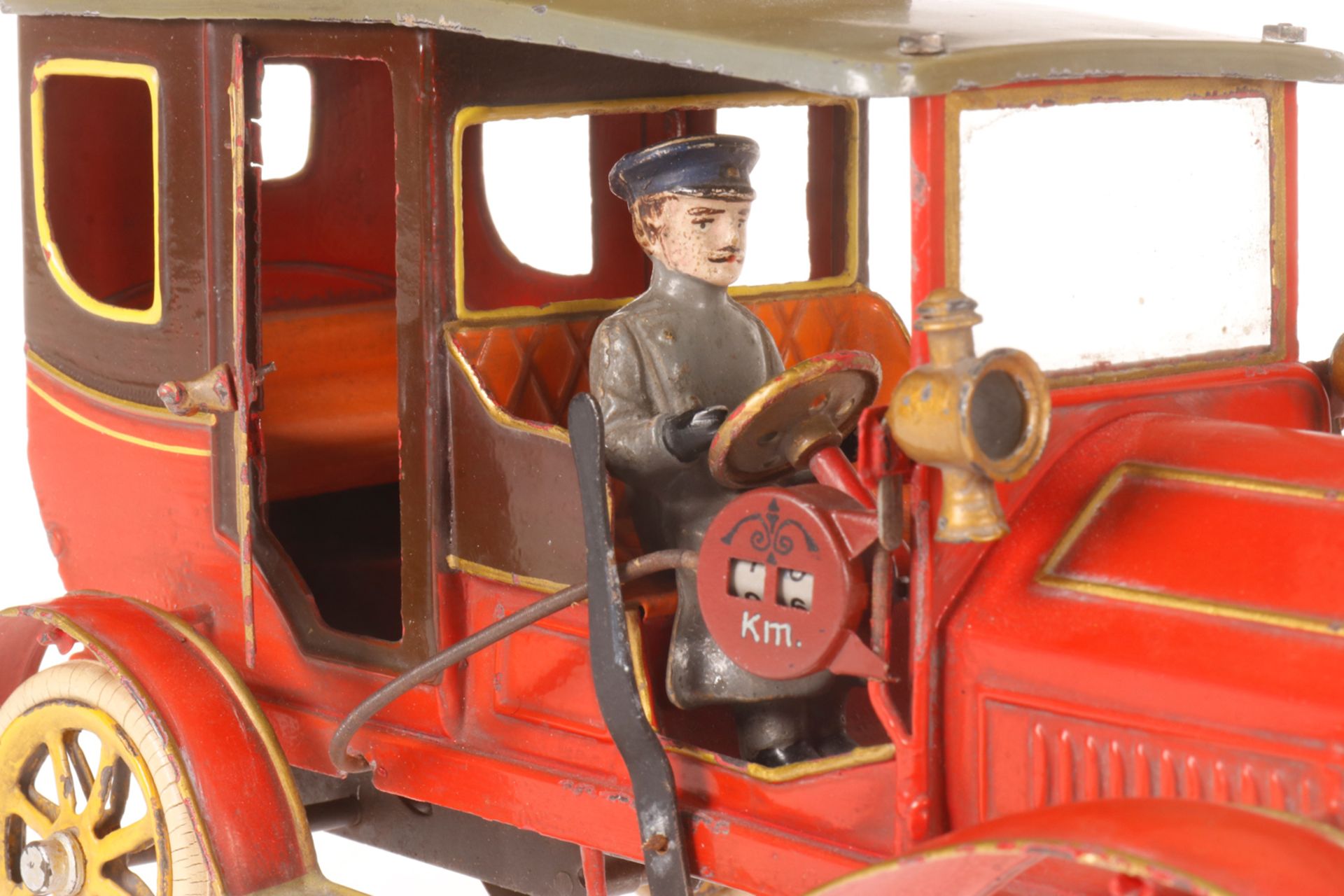 Bing Taxi, um 1905, rot handlackiert, mit Fahrer, Taxameter und 3 Scheinwerfern, 2 Türen zum Öffnen, - Bild 5 aus 6