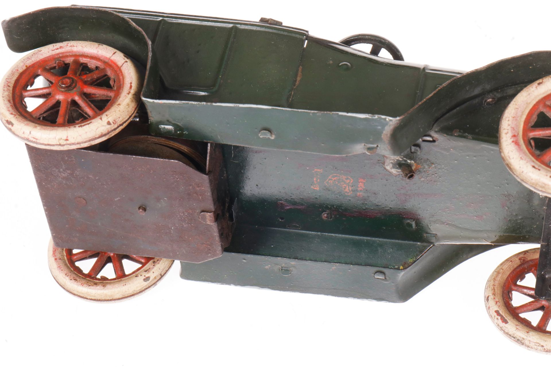 Märklin offener Viersitzer 5228/1, um 1925, racing green, handlackiert, Uhrwerk intakt, Lenkung - Bild 5 aus 5