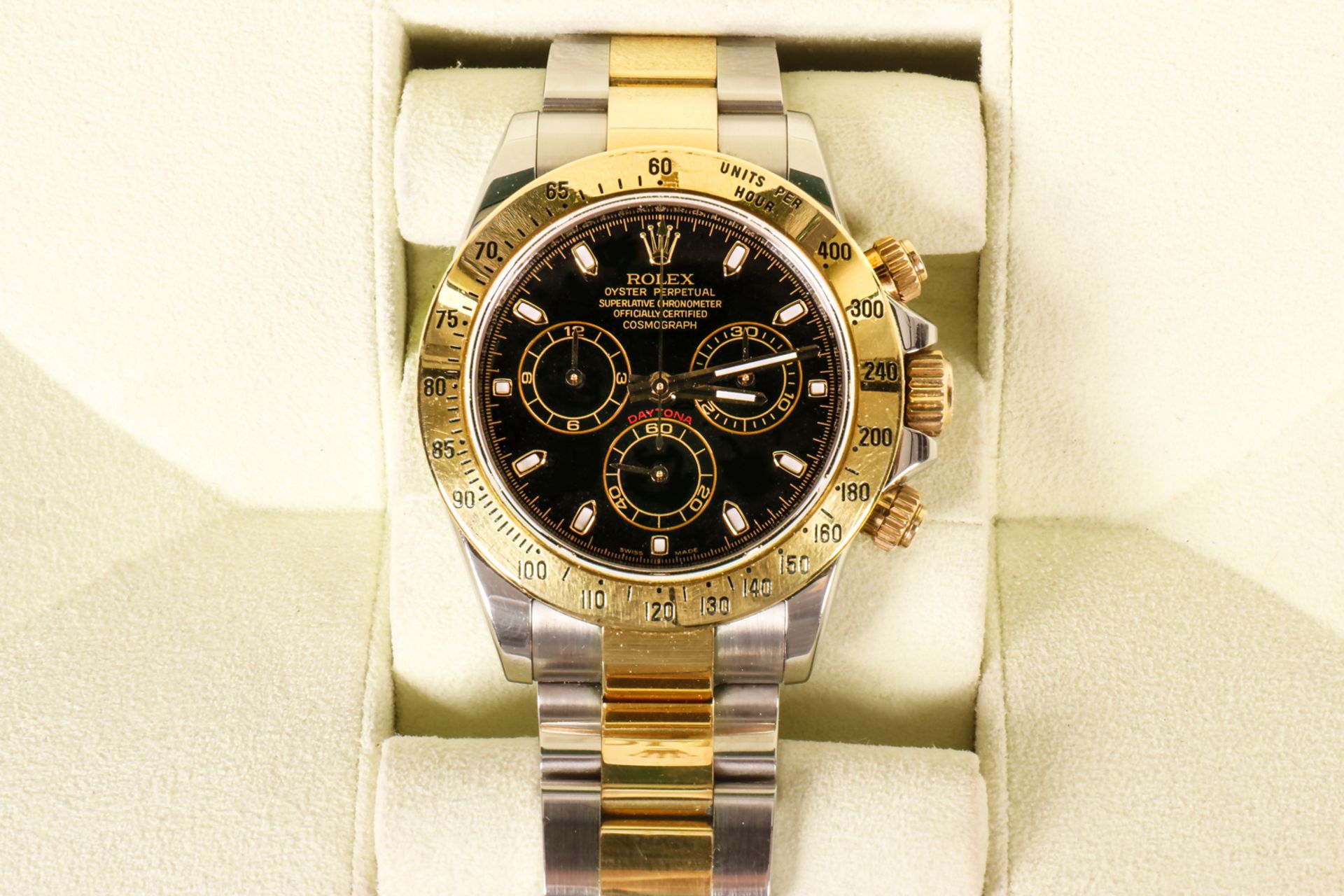 Herrenarmbanduhr, Rolex Oyster Perpetual, 11 6523/V 266 309, Stahl/Gold, gekauft im Jahr 2009, mit