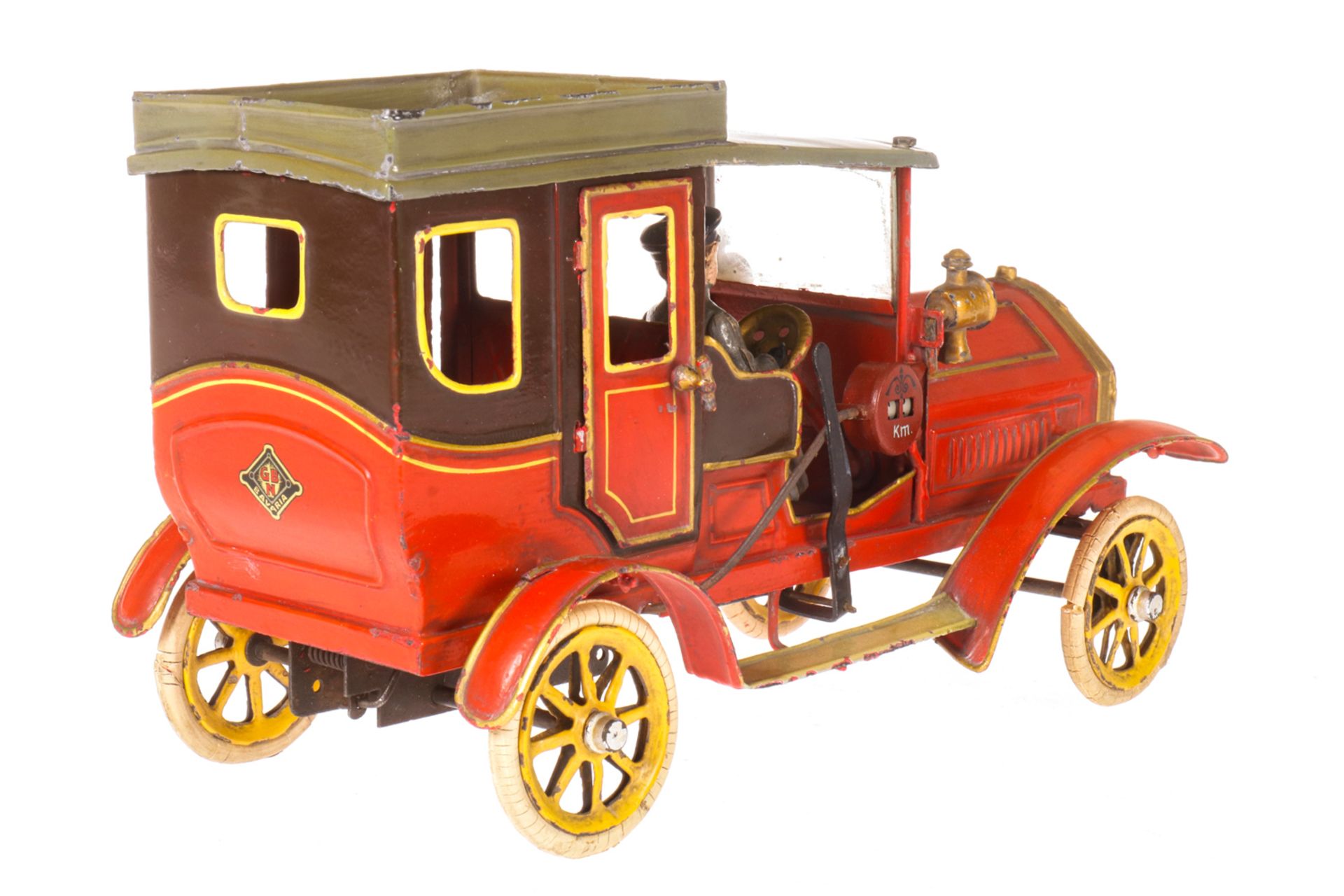 Bing Taxi, um 1905, rot handlackiert, mit Fahrer, Taxameter und 3 Scheinwerfern, 2 Türen zum Öffnen, - Bild 3 aus 6