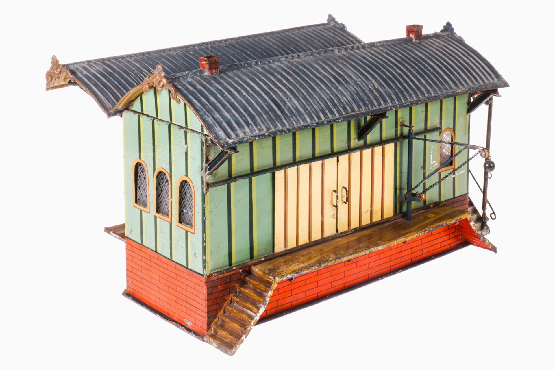 Märklin Güterschuppen 2103, S 3, uralt, handlackiert, mit 2 Rampen, 2 Kränen, 4 Schiebetüren, 1 - Bild 2 aus 4