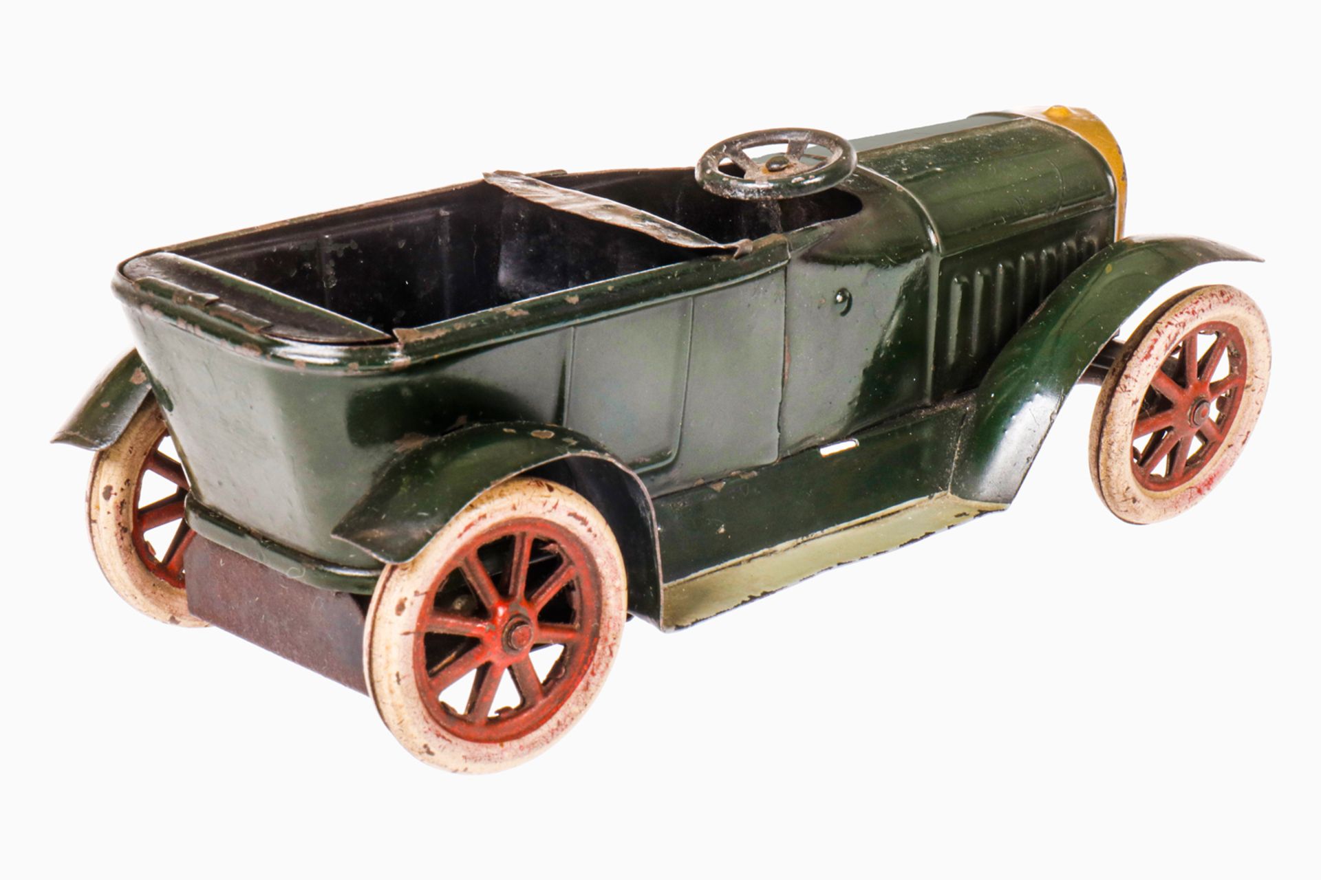 Märklin offener Viersitzer 5228/1, um 1925, racing green, handlackiert, Uhrwerk intakt, Lenkung - Bild 2 aus 5