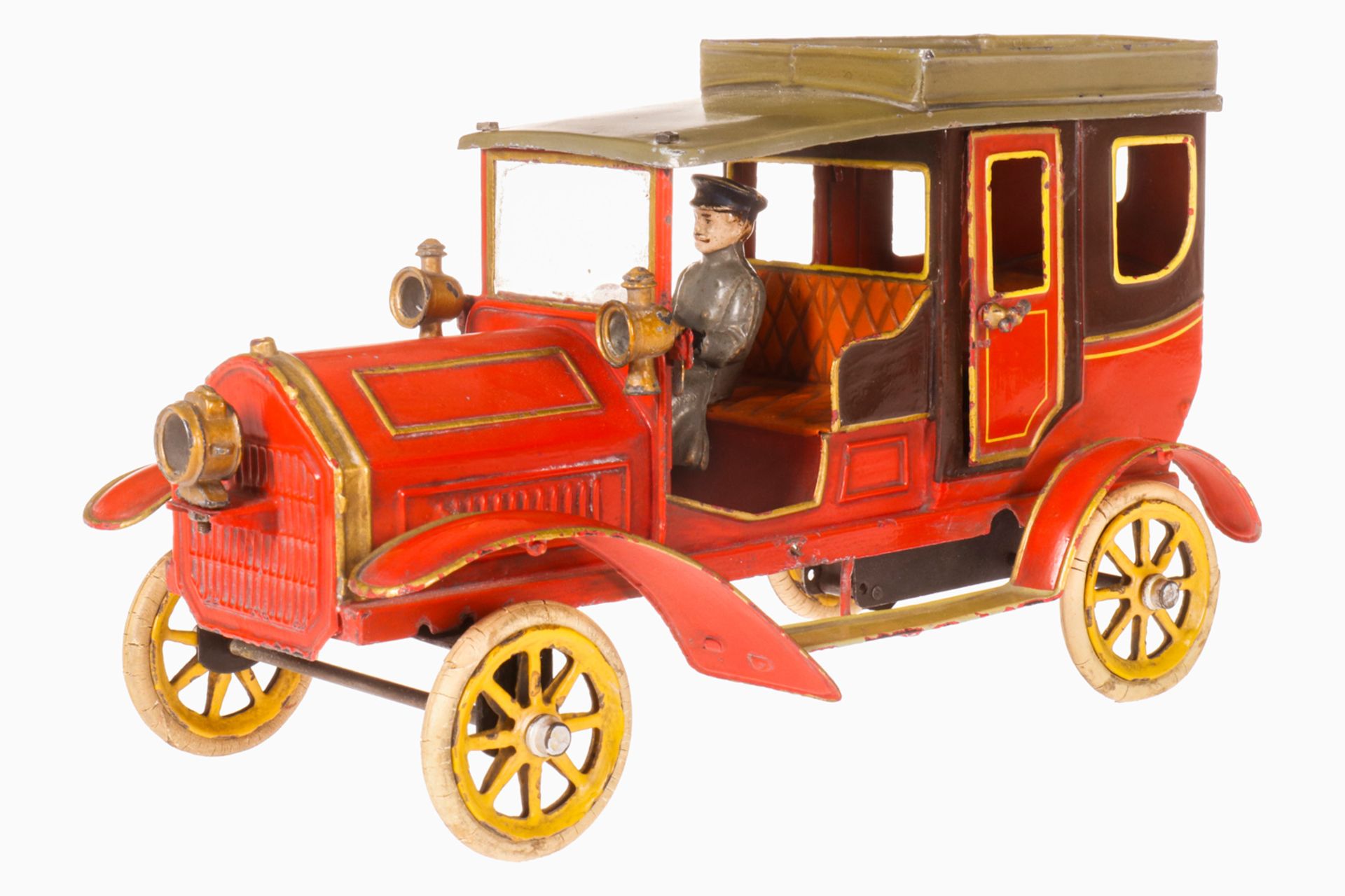 Bing Taxi, um 1905, rot handlackiert, mit Fahrer, Taxameter und 3 Scheinwerfern, 2 Türen zum Öffnen, - Bild 2 aus 6