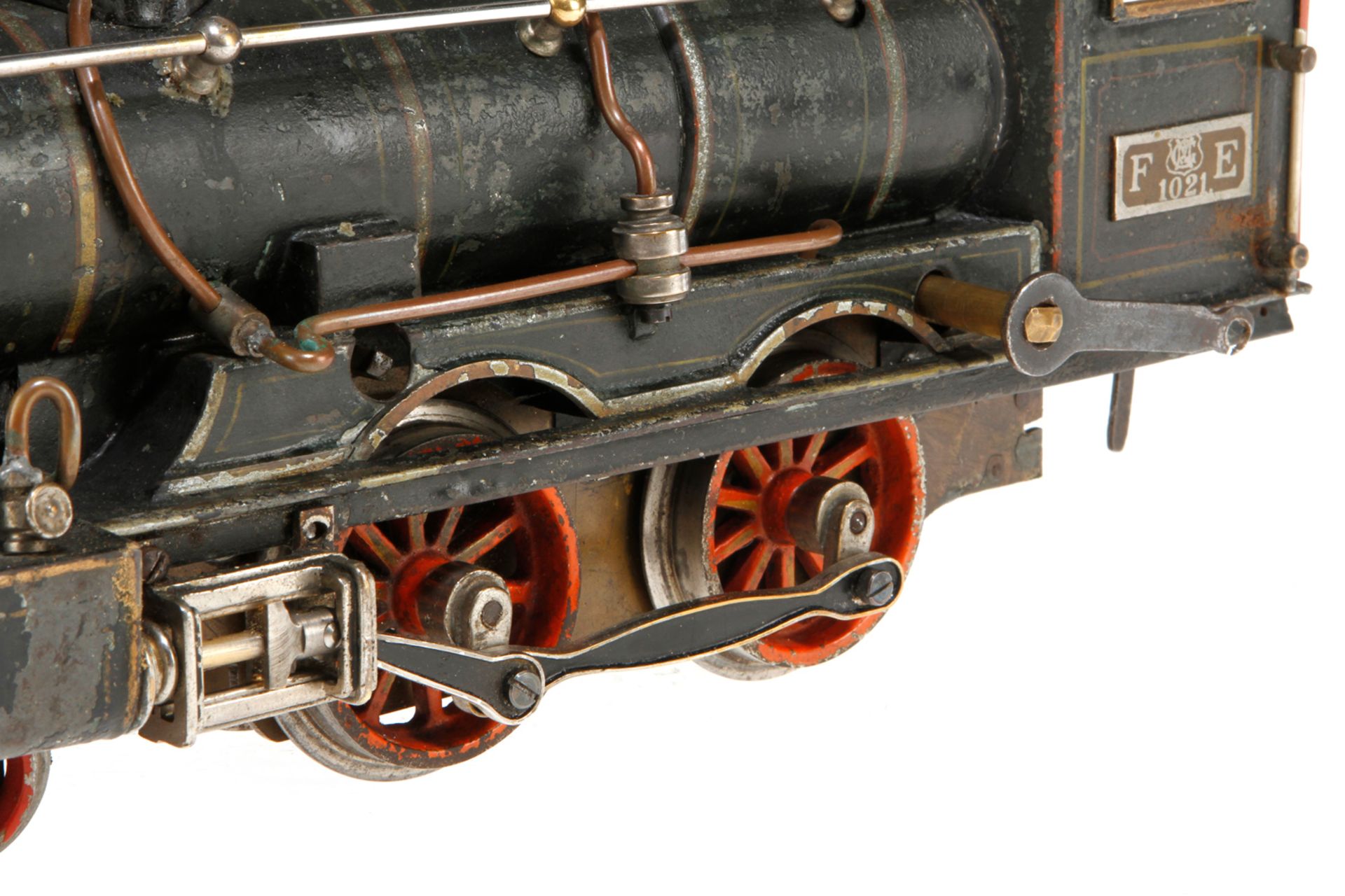 Märklin 2-B Dampflok FE 1021 mit 4A Tender, uralt, Spur 1, handlackiert, mit Doppeluhrwerk, hakt, - Bild 3 aus 6