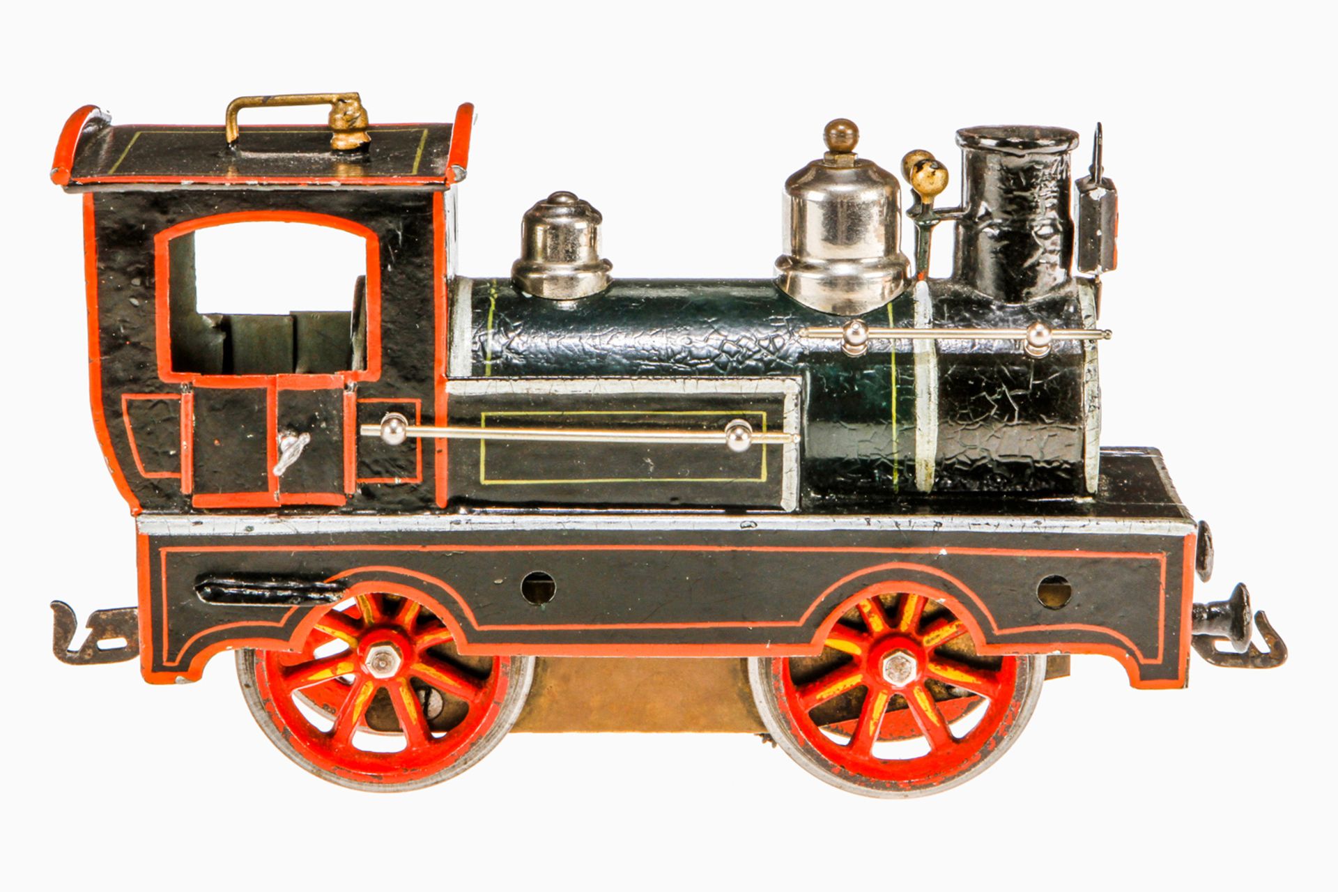 Märklin B-Zahnradlok L 1061, um 1907, Spur 1, handlackiert, Uhrwerk intakt, Galeriestangen, 2 - Bild 3 aus 5