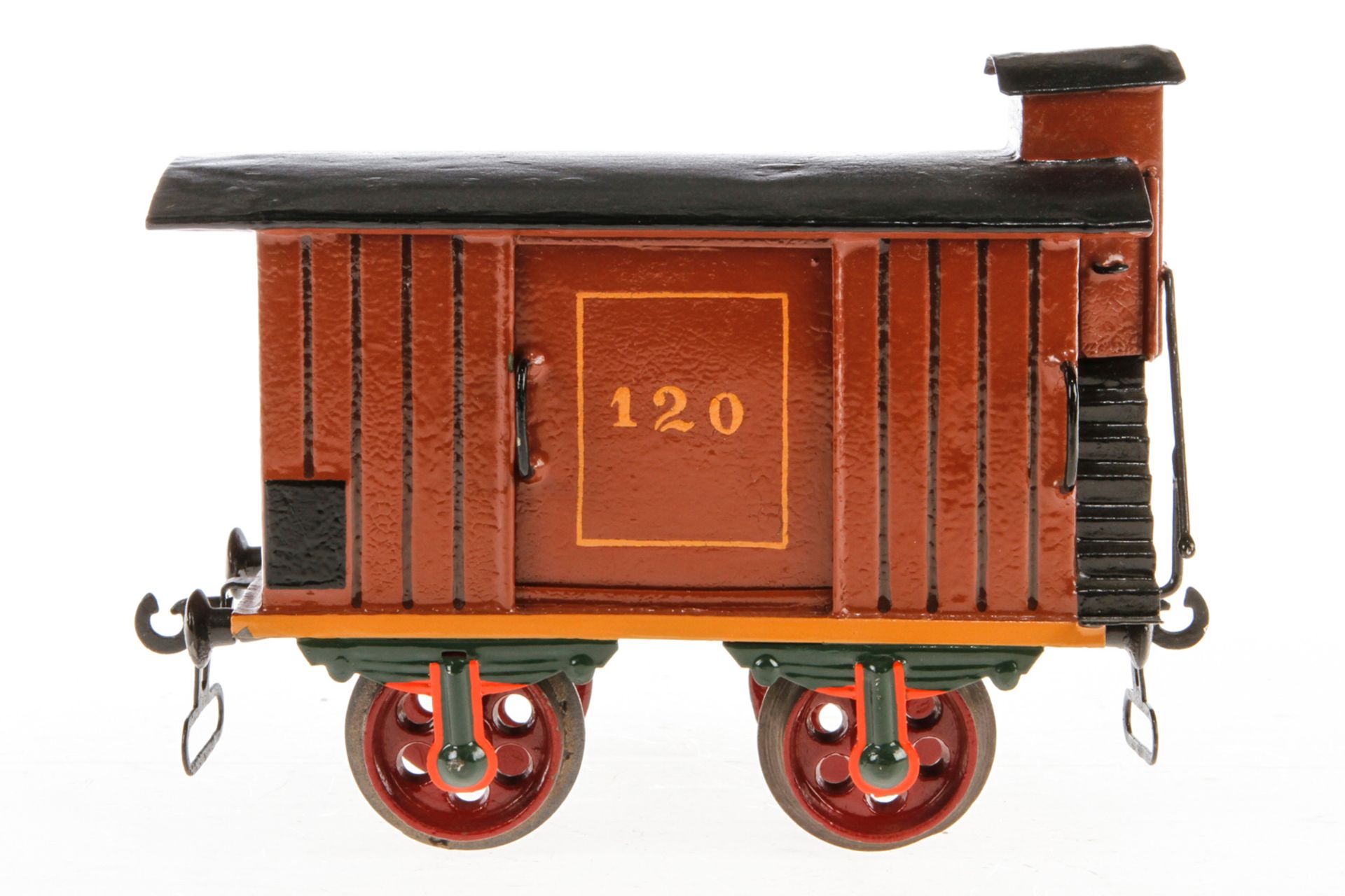 Märklin gedeckter Güterwagen, S 2, uralt, mit BRHh und 2 ST, farbl. rest. und ergänzt, L 16