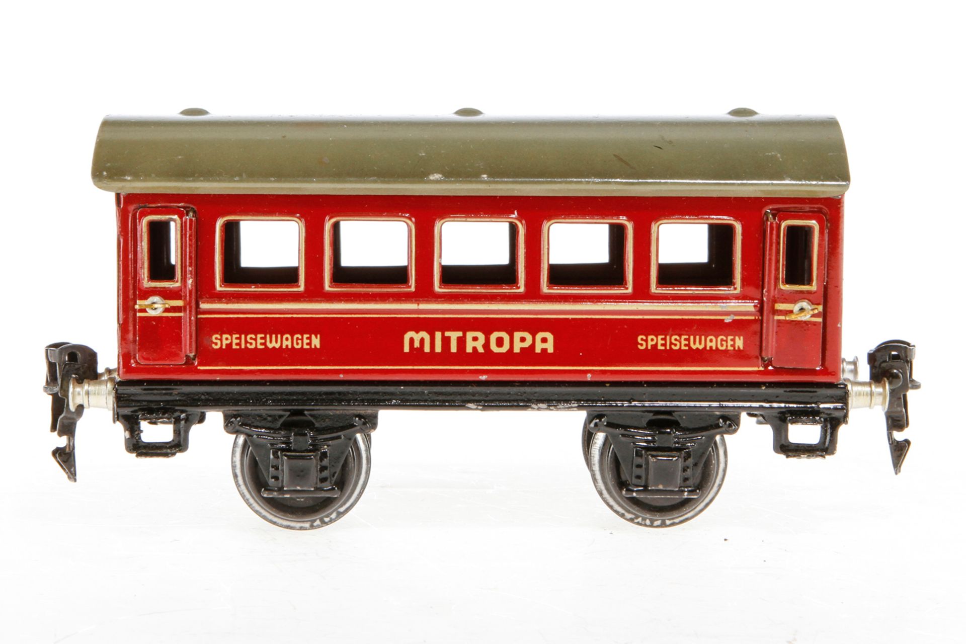 Märklin Mitropa Speisewagen 1725, S 0, Chromlithographie, mit 4 AT, Lackschäden und gealterter Lack,