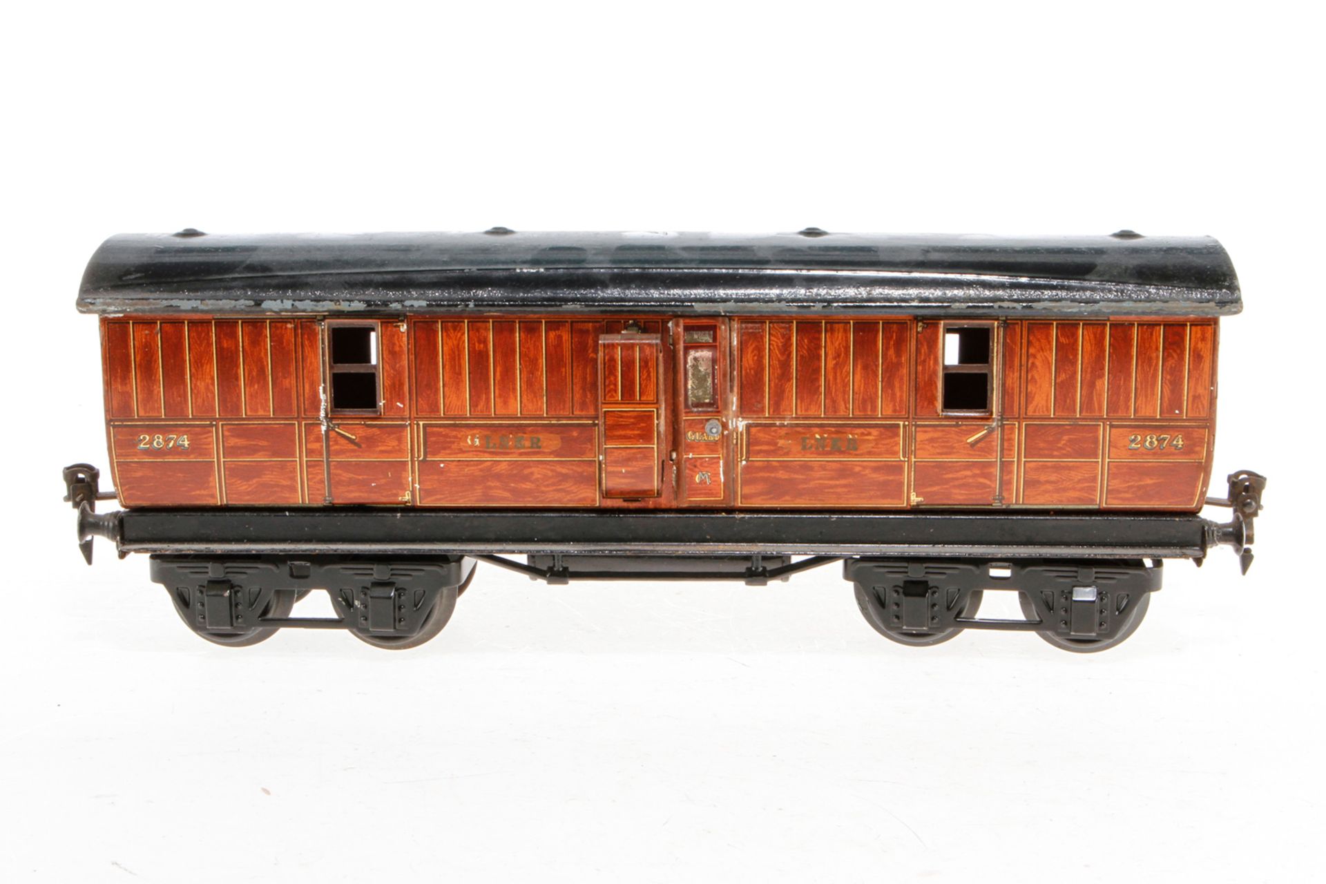 Märklin engl. Gepäckwagen 2874 LNER, S 1, Chromlithographie, mit 2 AT, 1 Türgriff fehlt, Lackschäden