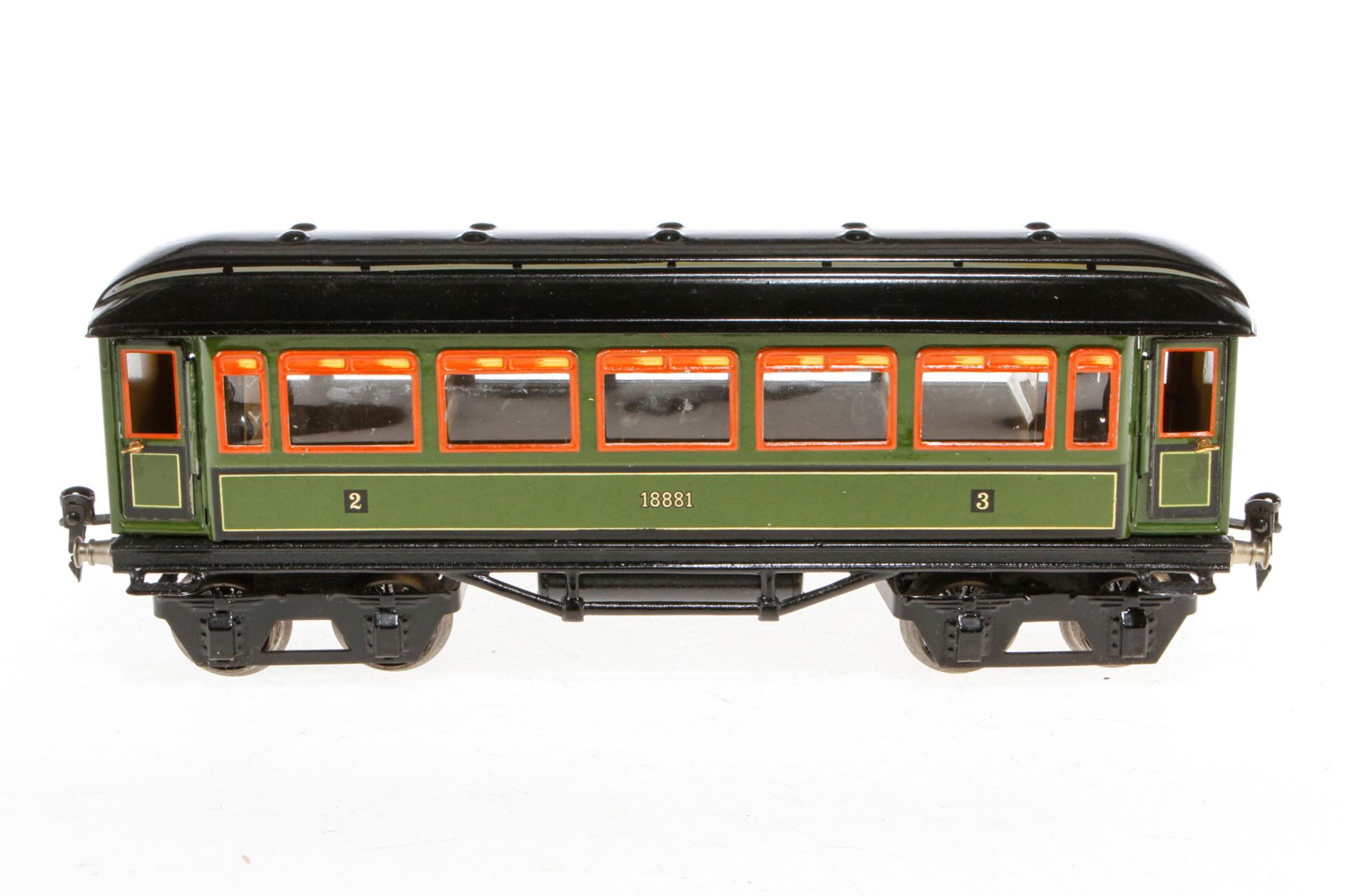 Märklin Personenwagen 1888, S 1, Chromlithographie, mit Inneneinrichtung, 4 AT und Gussrädern,