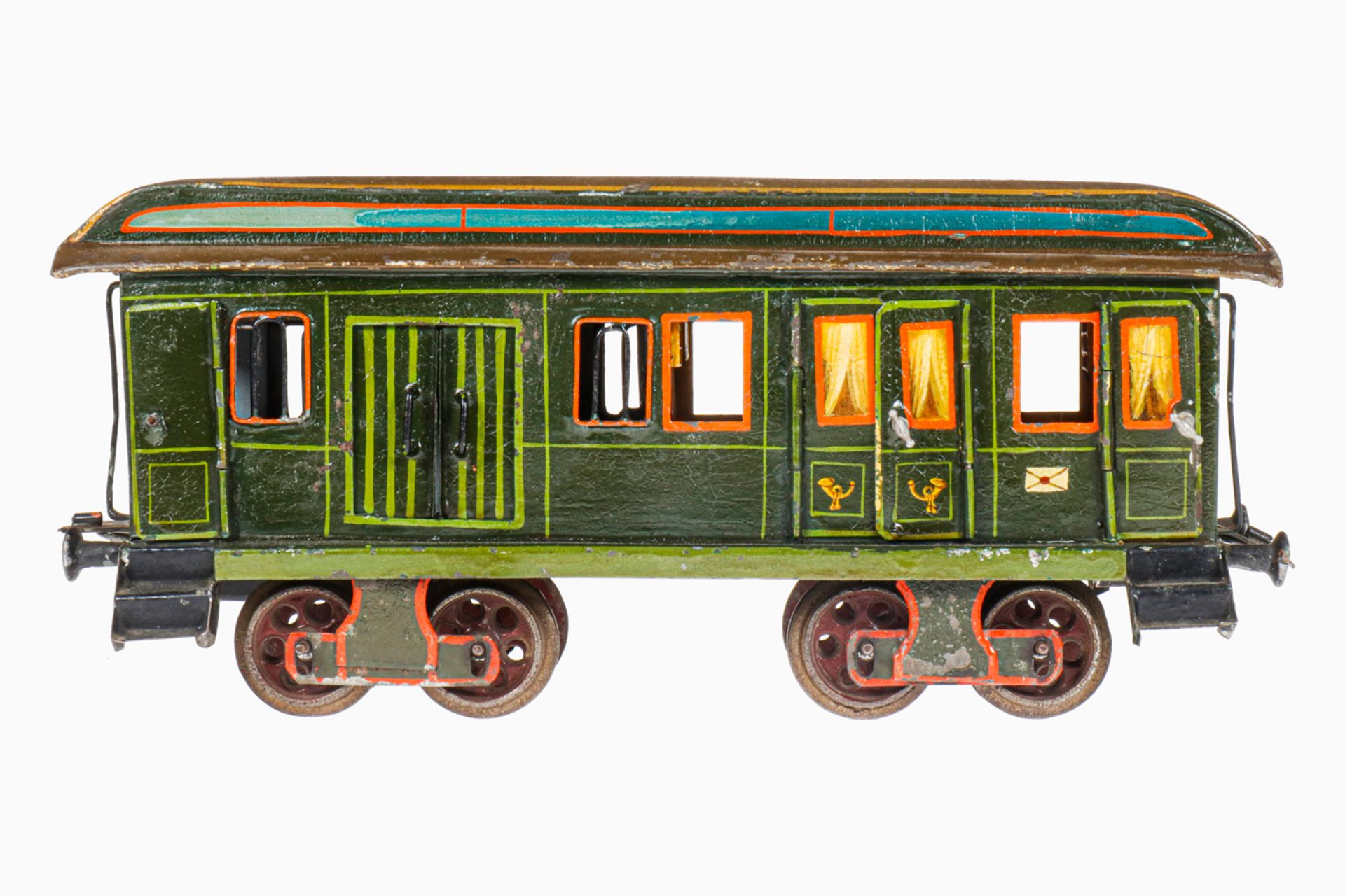 Märklin Post-/Gepäckwagen 1844, S 1, uralt, grün HL, Oberlichtdach ohne Lüfter, glatte