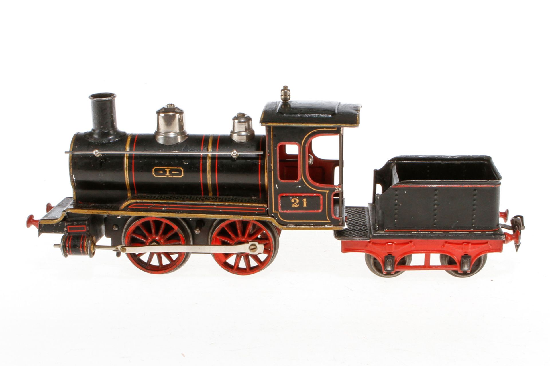 Märklin B-Dampflok "21", S 1, uralt, Uhrwerk intakt, schwarz, mit Tender und Bremse, Lackschäden