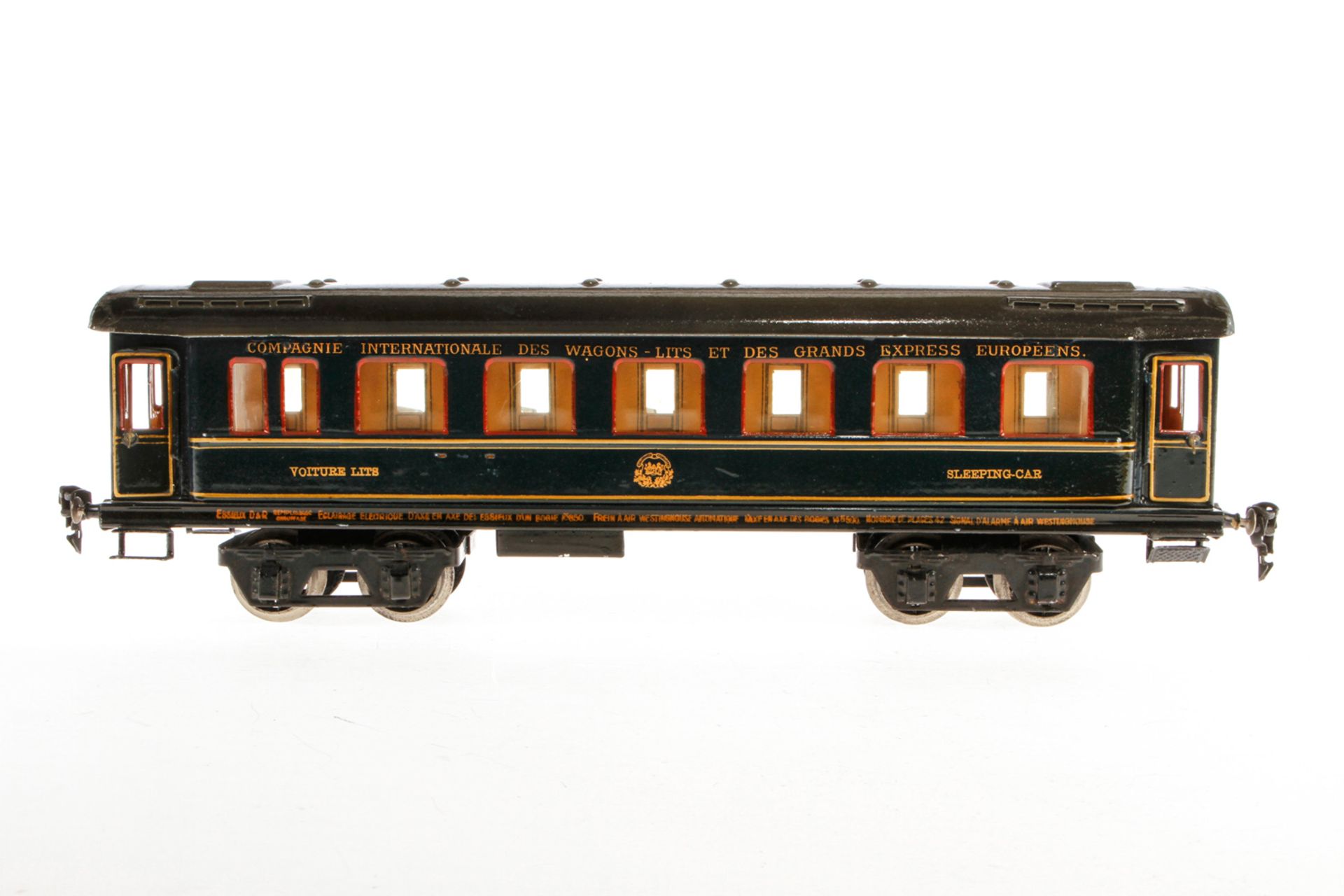 Märklin int. Schlafwagen 1847 G, S 1, blau HL, mit Inneneinrichtung, 4 AT und Gussrädern, Schilder