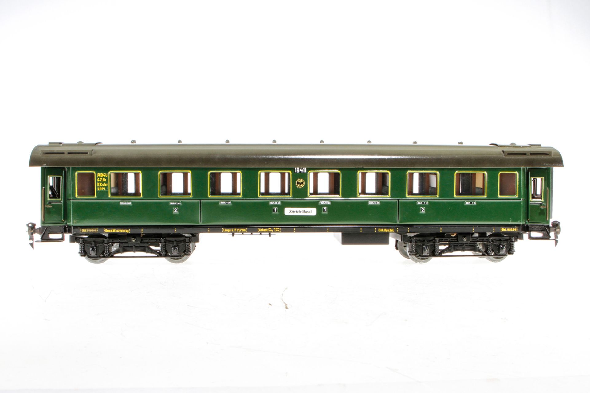 Wilag Personenwagen 1941, S 1, grün, mit Inneneinrichtung, Beleuchtung, Schildern und 4 AT, 1 LS