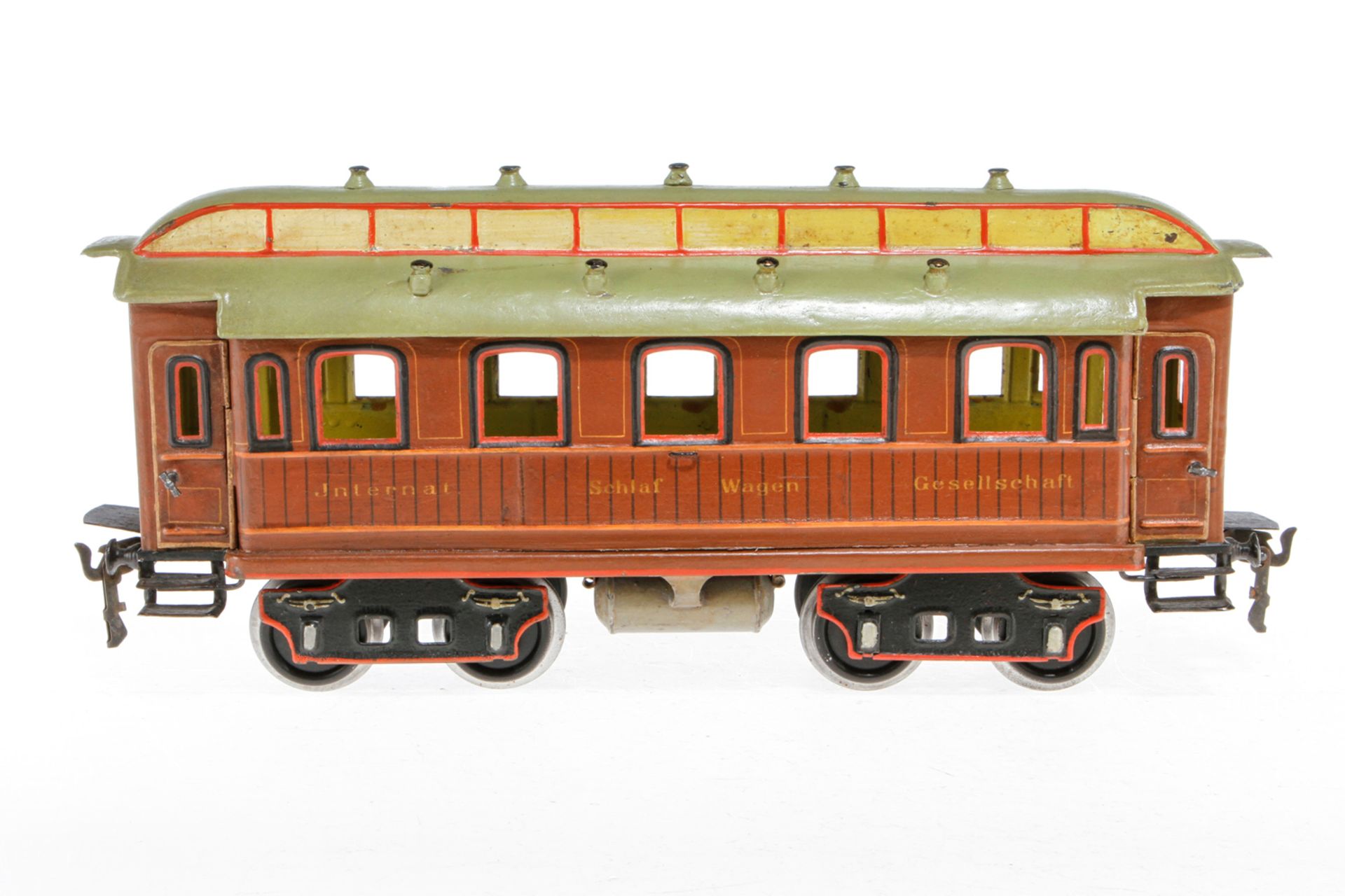 Märklin int. Schlafwagen 1843, S 2, uralt, handlackiert, mit 4 AT, meist farbl. rest. und Kleinteile