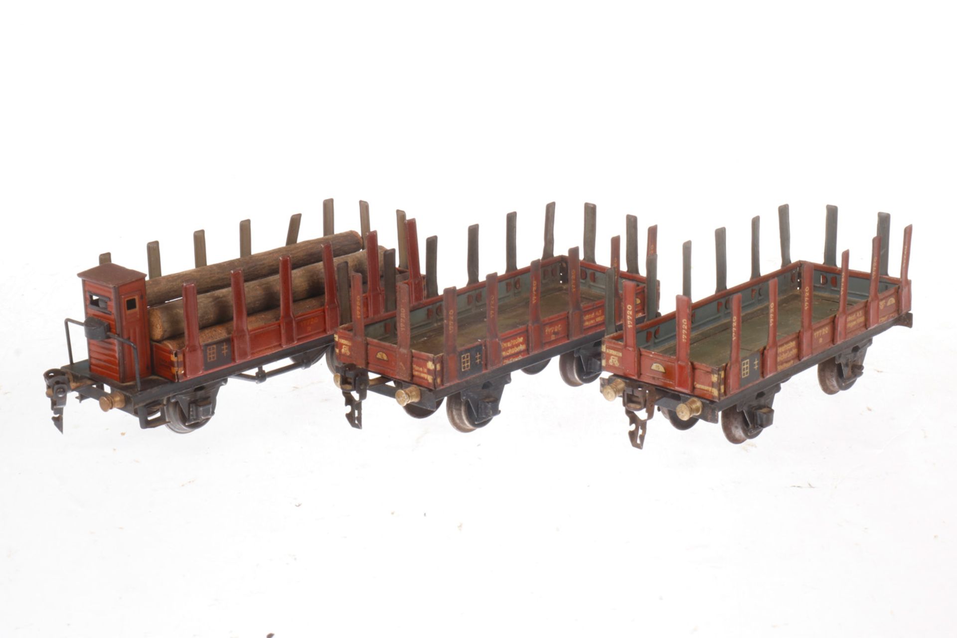 3 Märklin Güterwagen 1772, S 0, 1 mit BRHh, tw starke Alterungsspuren, L 16,5 und 18,5, Z 3