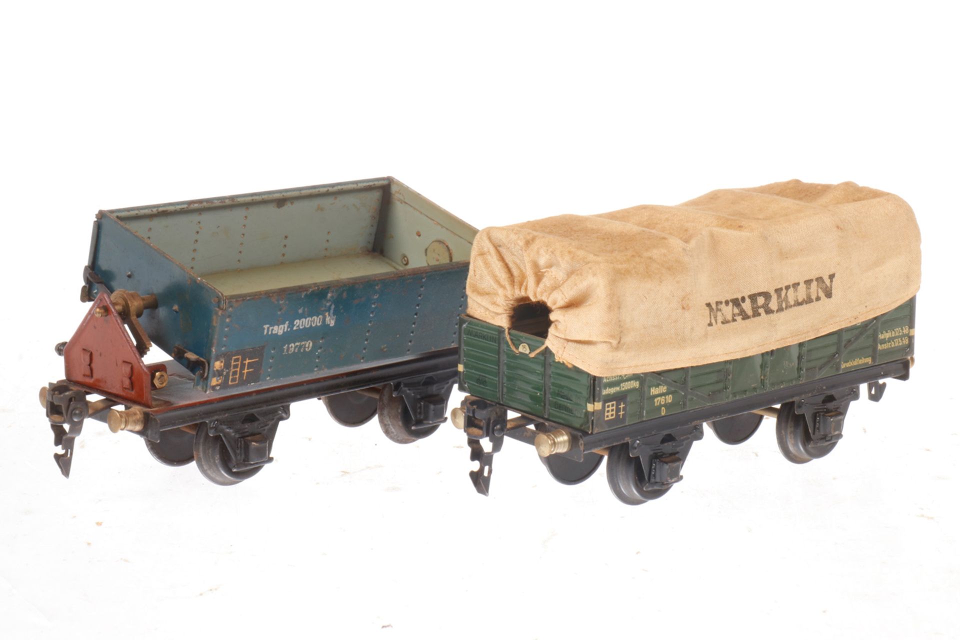 Märklin Kippwagen 1977 und Panelwagen 1761, S 0, Handkurbel-Rad fehlt, Plane verschmutzt/vergilbt,