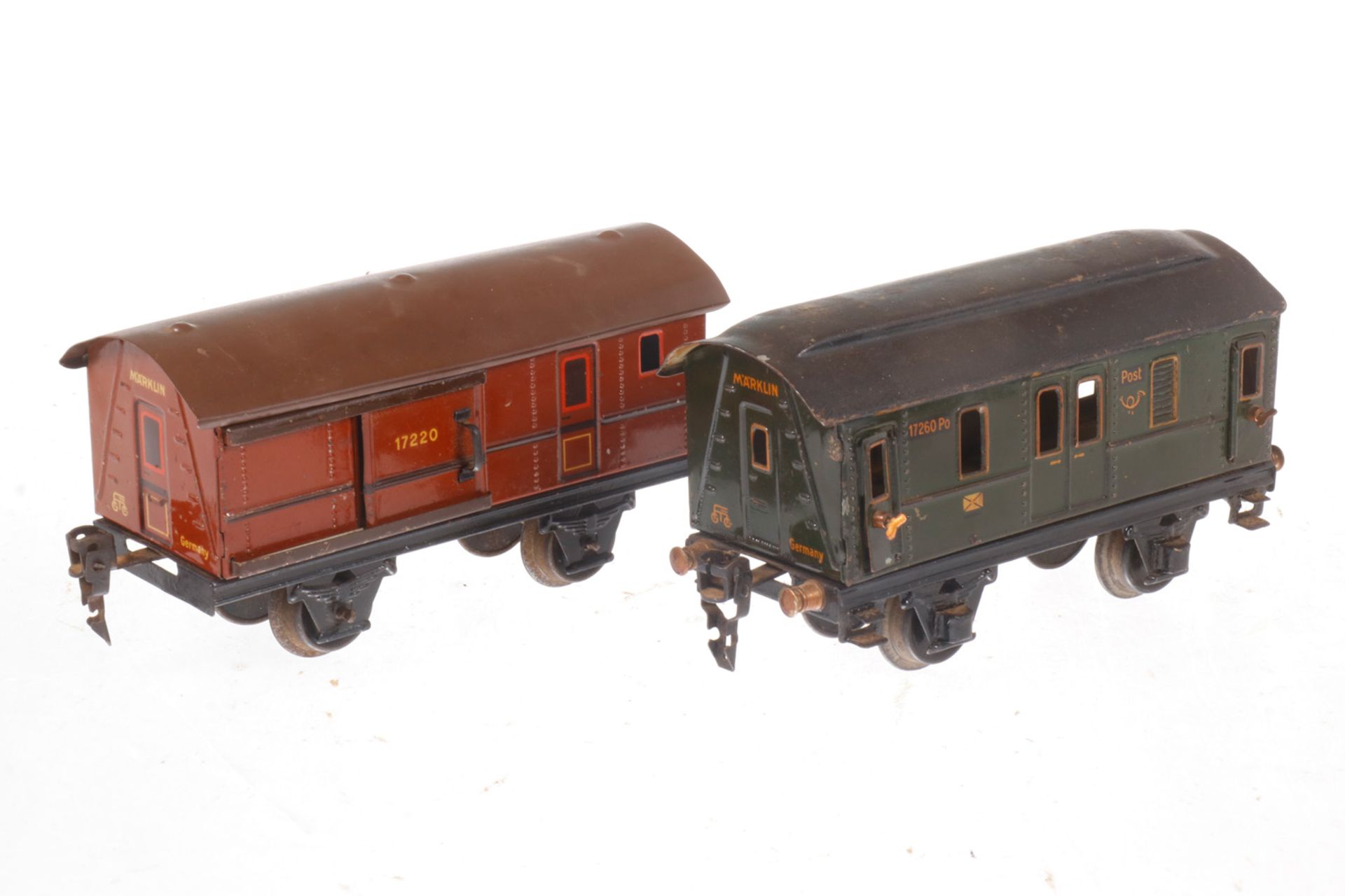 Märklin Postwagen 1726 Po und Güterwagen 1722, S 0, kleine Ausbesserungen, 1 Dach ÜL, Alterungs-