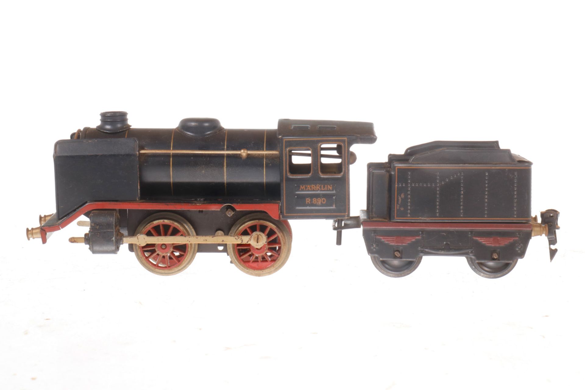 Märklin B-Dampflok R 890, mit 2A-Tender, S 0, Uhrwerk intakt, Alterungs- und Gebrauchsspuren, min.