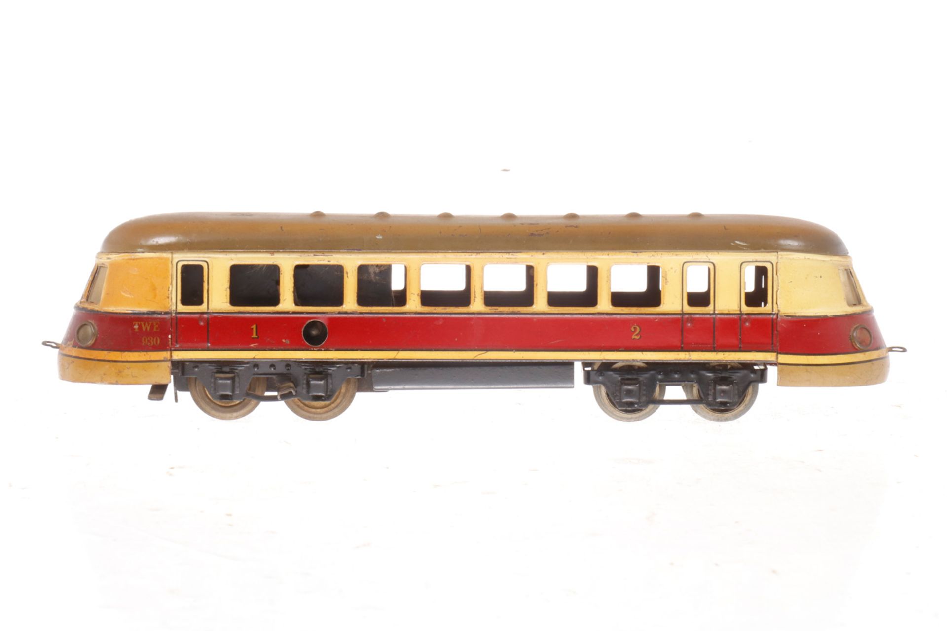 Märklin Triebwagen TWE 930, S 0, Uhrwerk intakt, Alterungsspuren und gealterter Lack, LS, Z 3